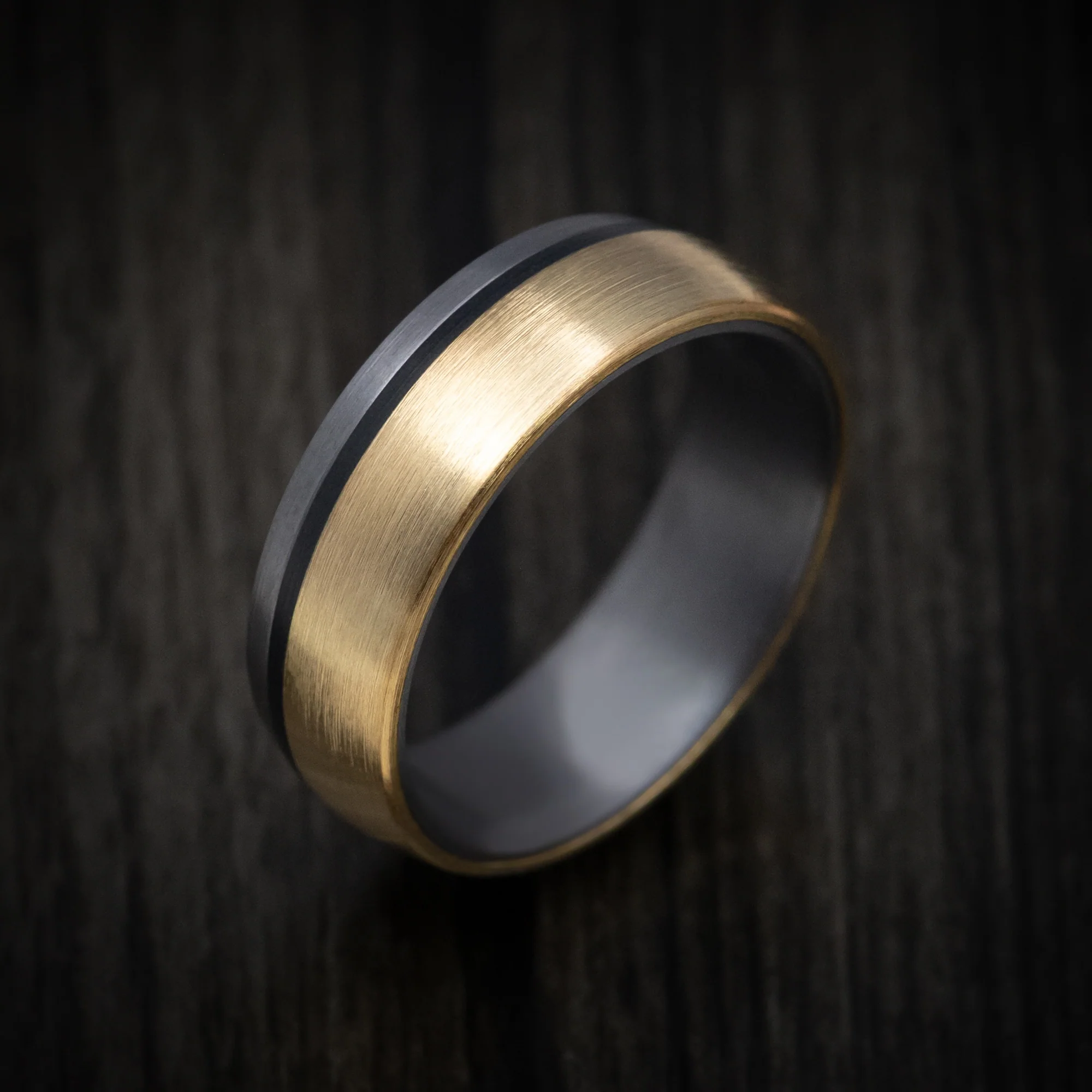 Tantalum Men's Ring with 14K Gold and Carbon Fiber Inlays - Image 3