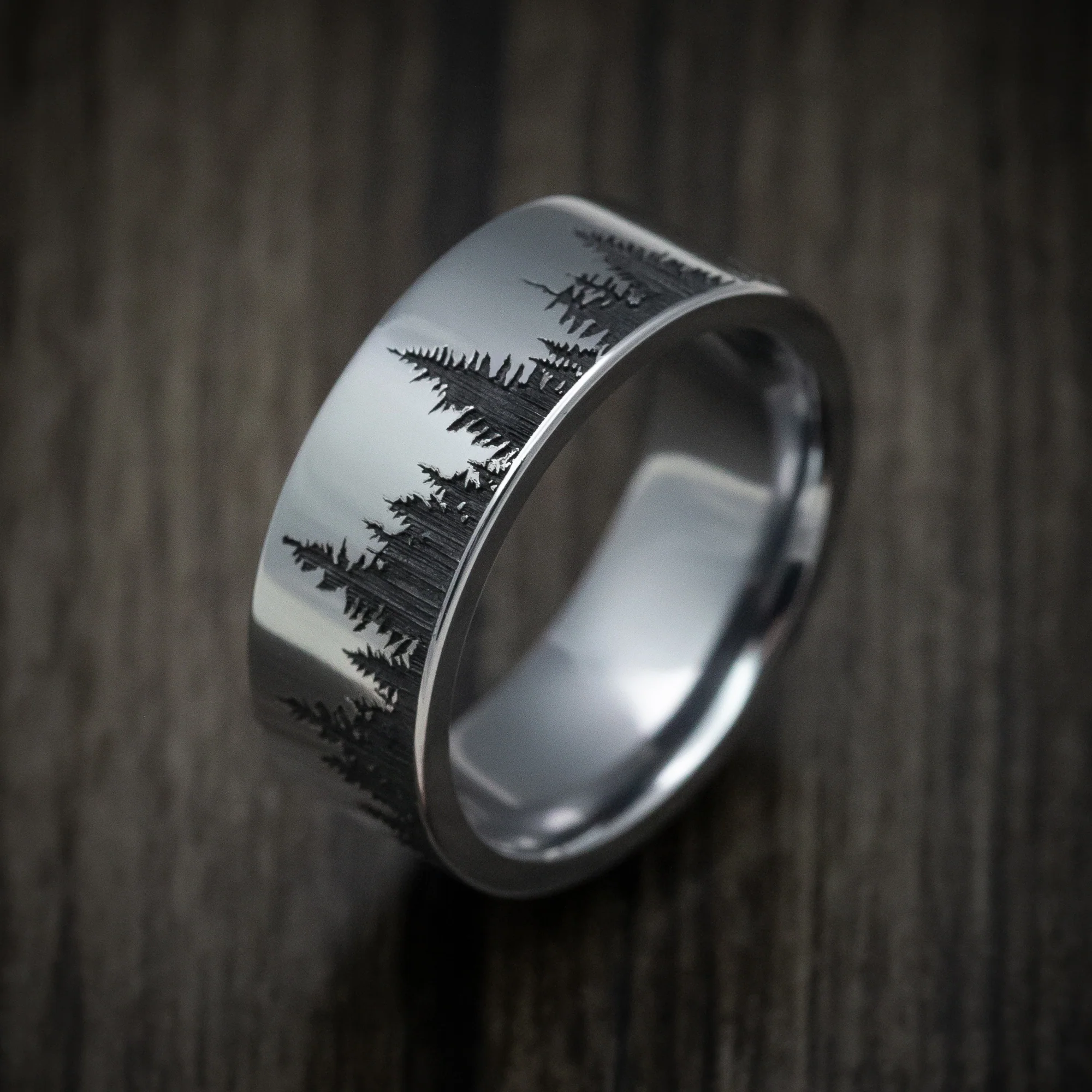 Tantalum Men's Ring with Spruce Forest Tree Design Pattern - Image 3