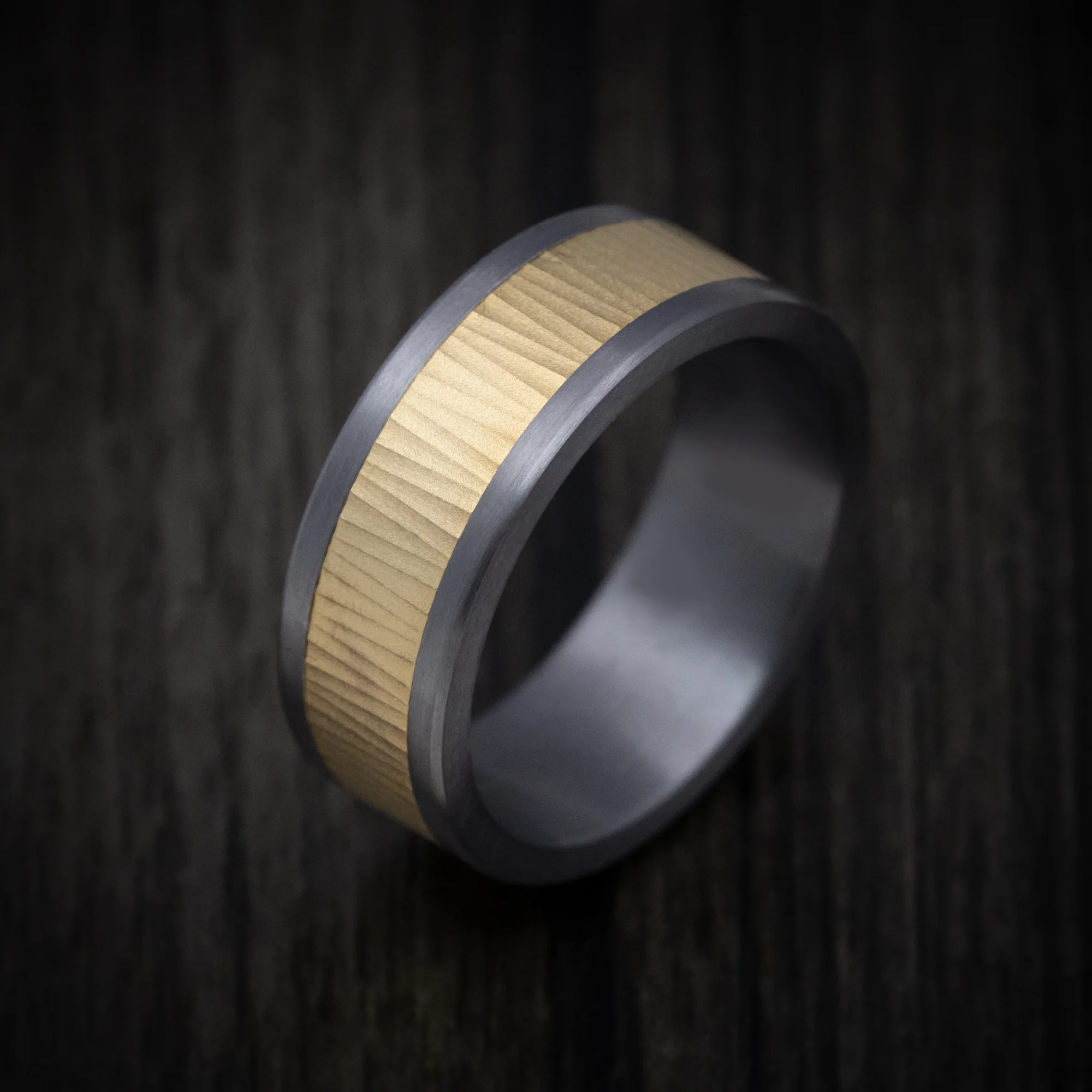 Tantalum Men's Ring with Textured 14K Gold Inlay - Image 3
