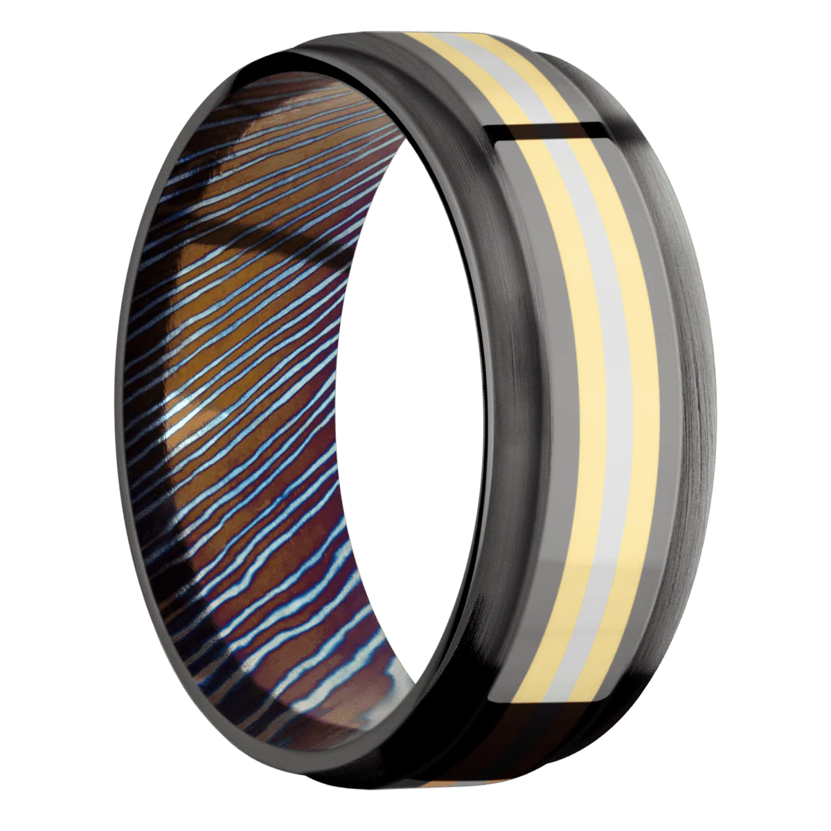 Tantalum Noir + Polish , Satin Finish + Titanium Damascus