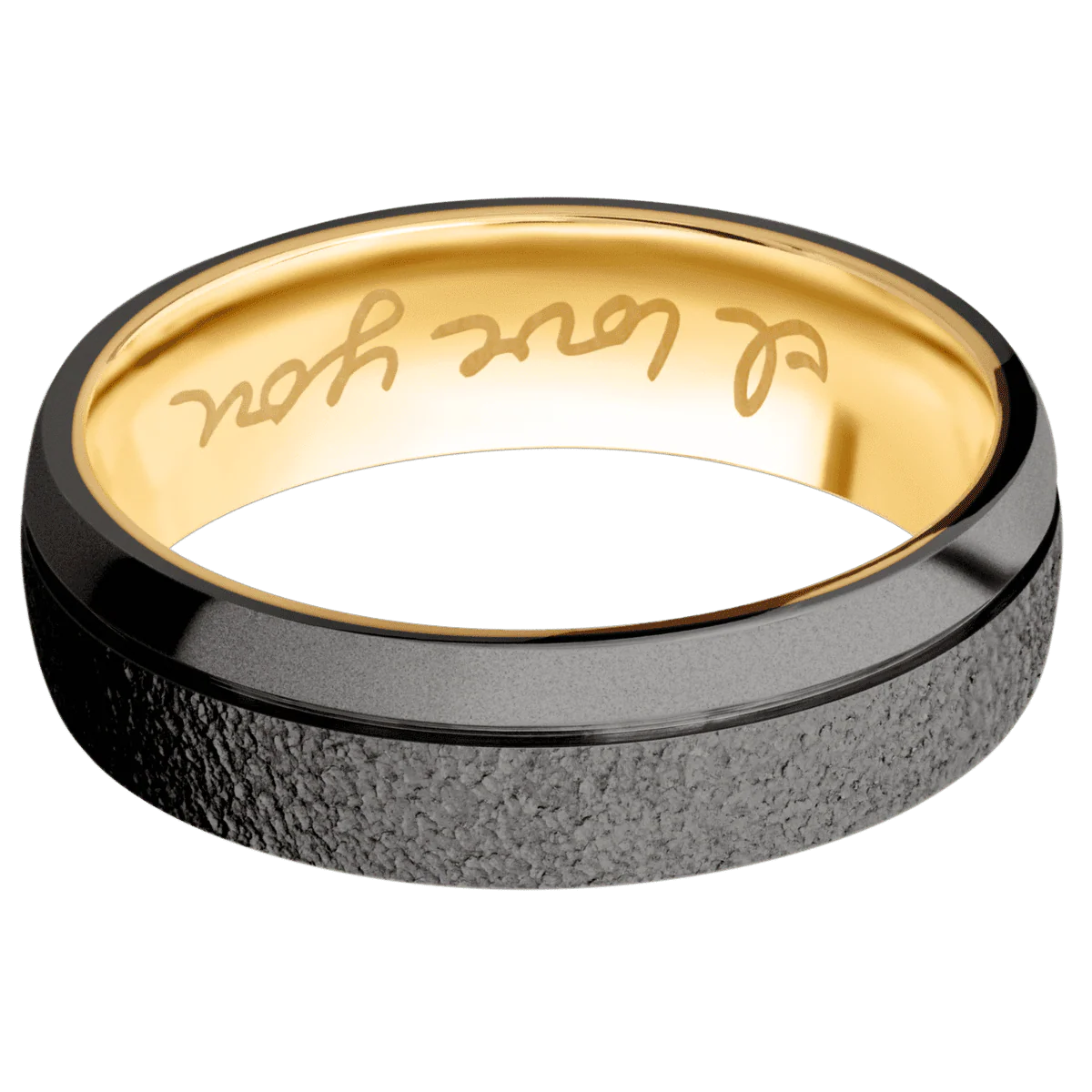 Tantalum Noir + Stipple , Bead Finish + 14K Yellow Gold - Image 3