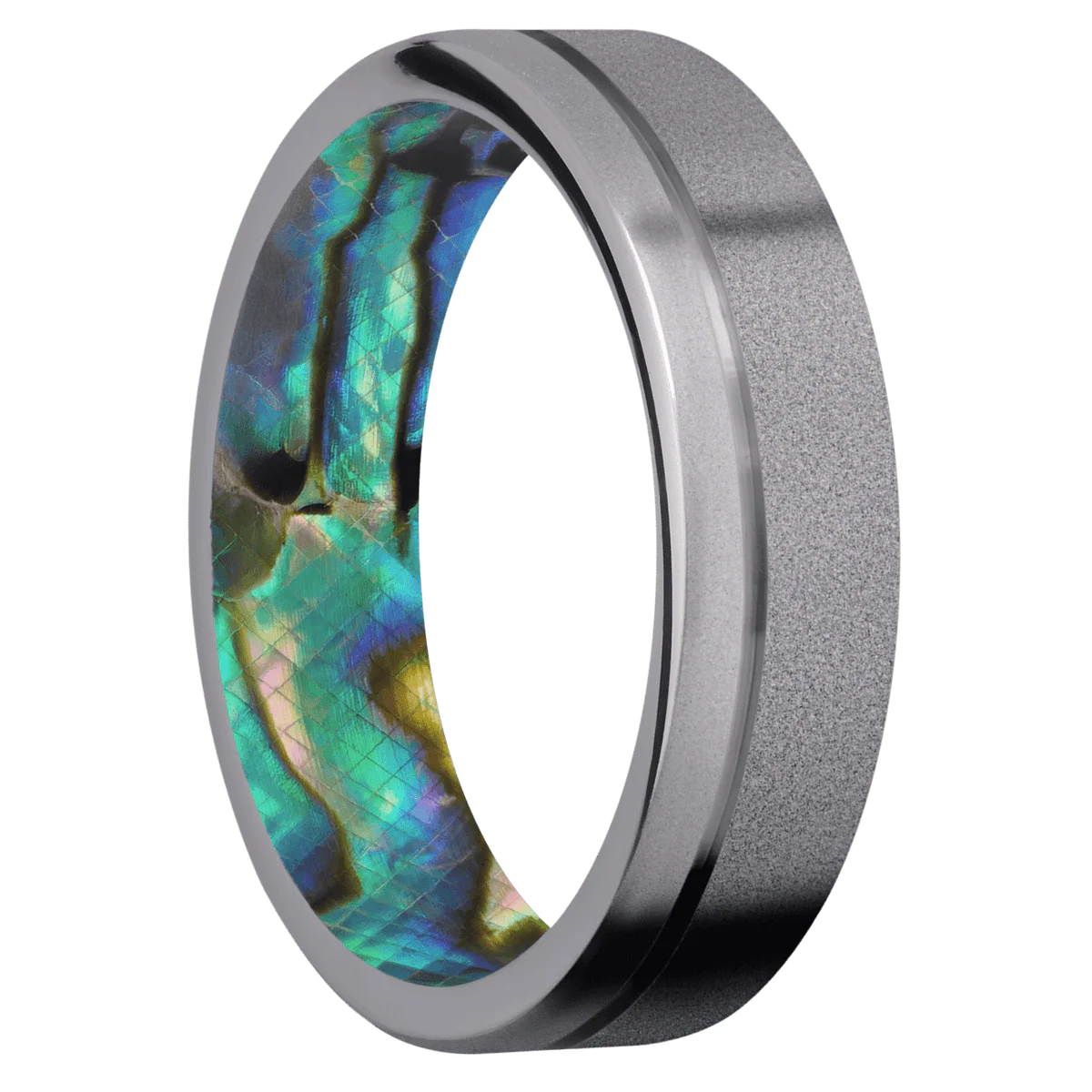 Tantalum + Sand , Bead Finish + Abalone