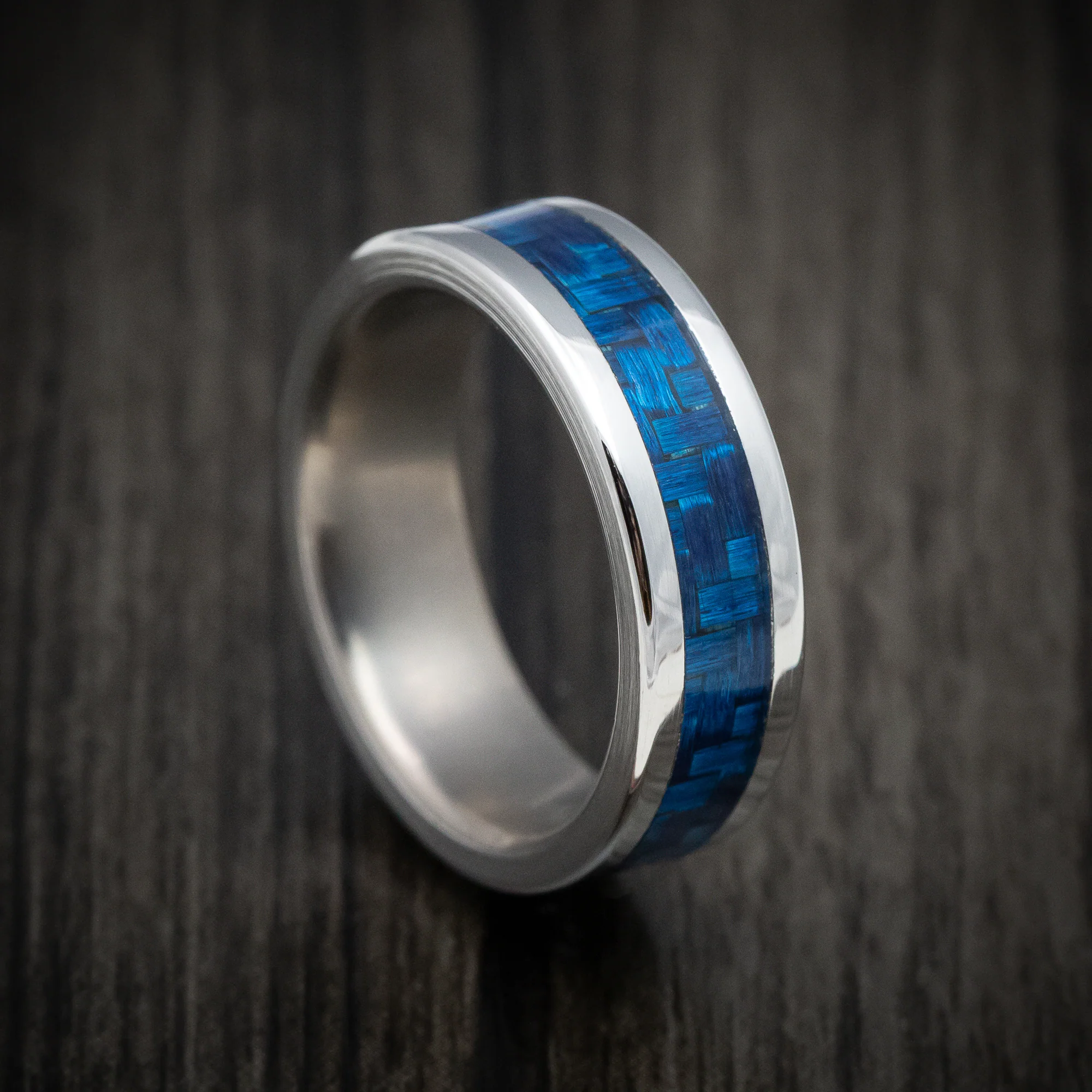 Titanium and Blue Carbon Fiber Men's Ring