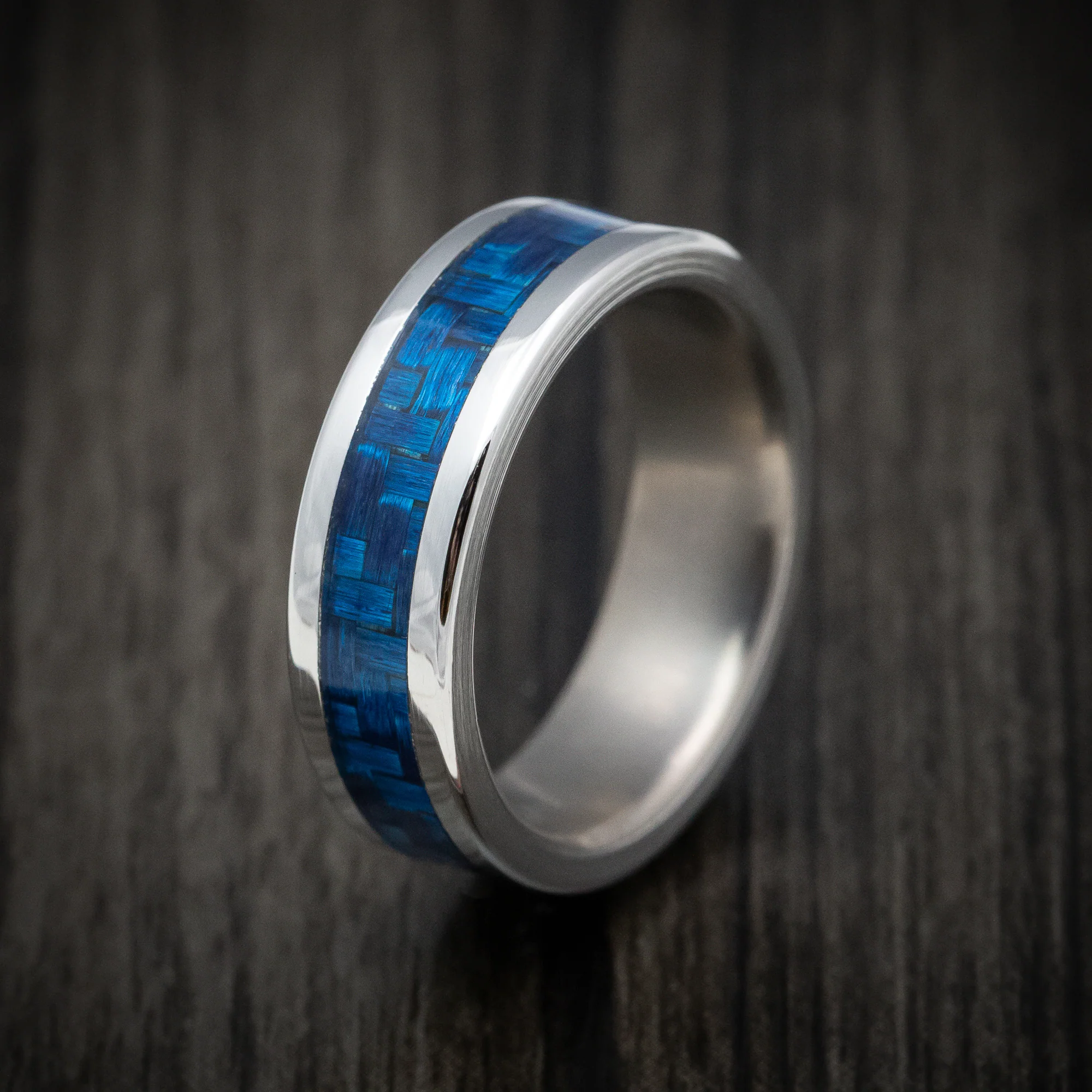 Titanium and Blue Carbon Fiber Men's Ring - Image 4