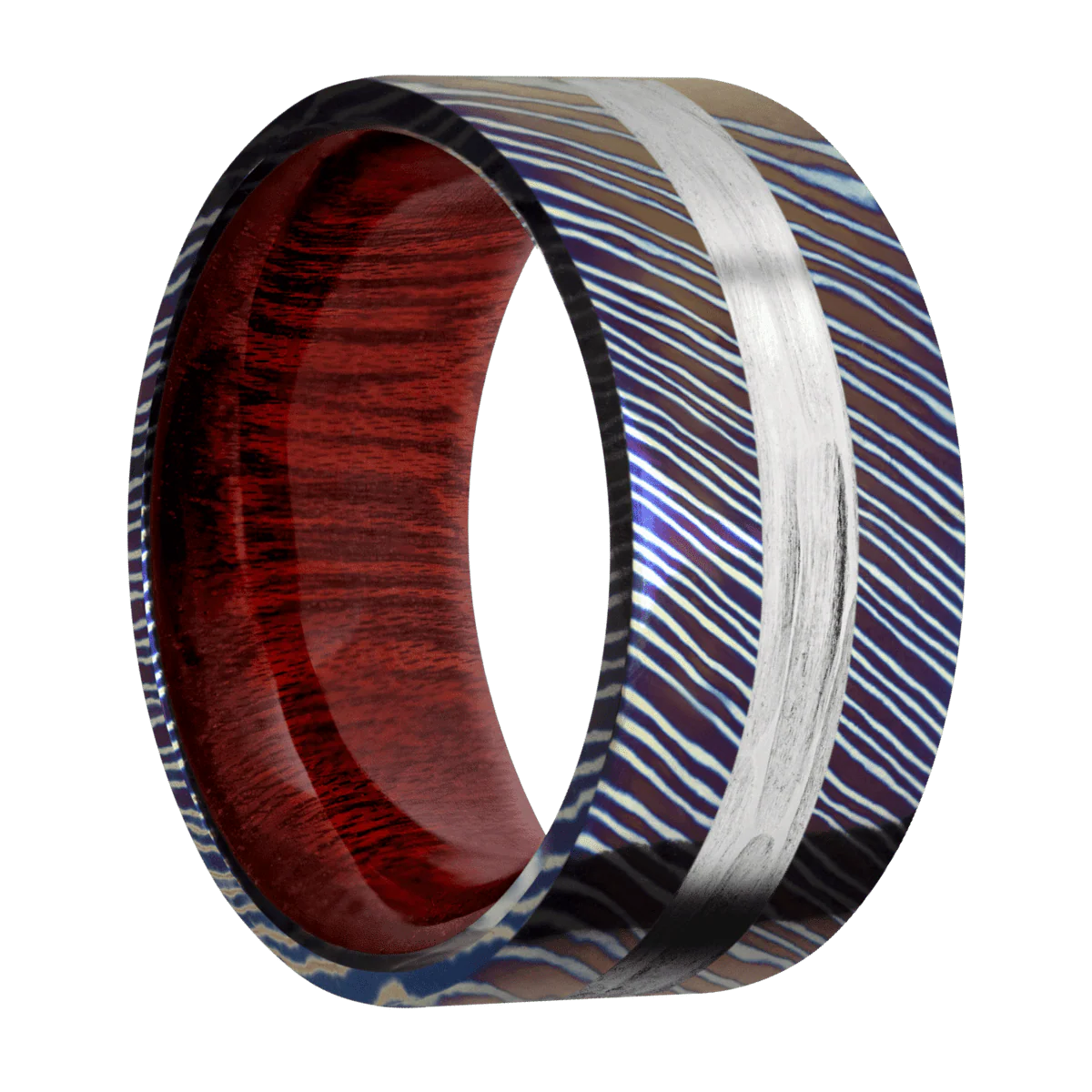 Titanium Damascus + Polish Finish + Blood Wood