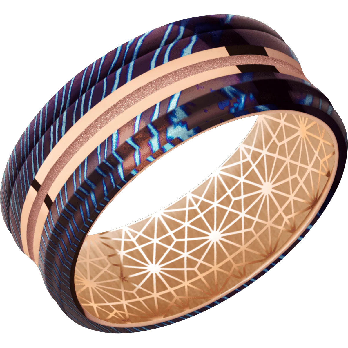 Titanium Damascus + Polish , Polish Finish + 18K Rose Gold - Image 2