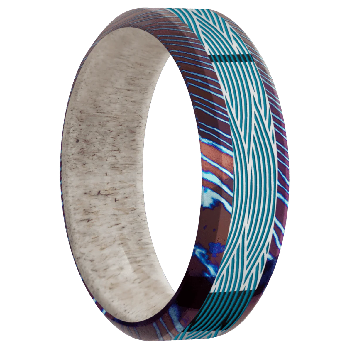 Titanium Damascus + Polish , Polish Finish + Antler