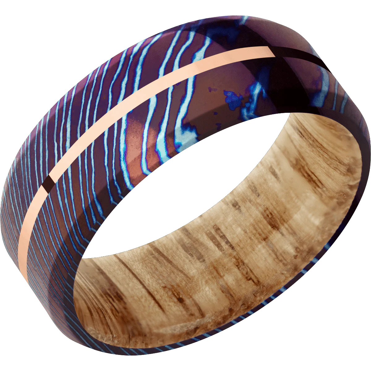 Titanium Damascus + Polish , Polish Finish + Natural Oak - Image 2