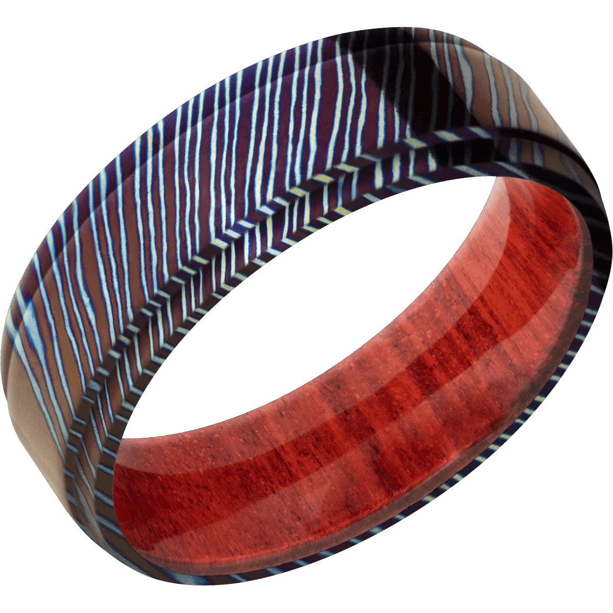 Titanium Damascus + Polish , Polish Finish + Red Heart - Image 2