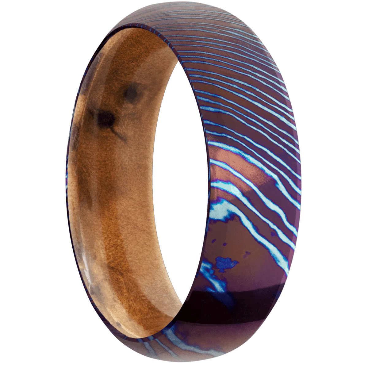 Titanium Damascus + Polish , Polish Finish + Thuya Burl