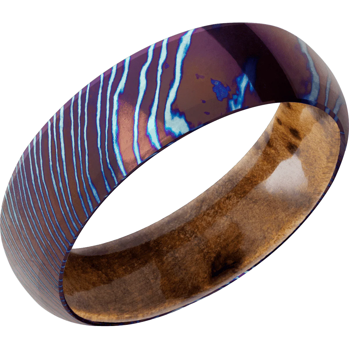 Titanium Damascus + Polish , Polish Finish + Thuya Burl - Image 2