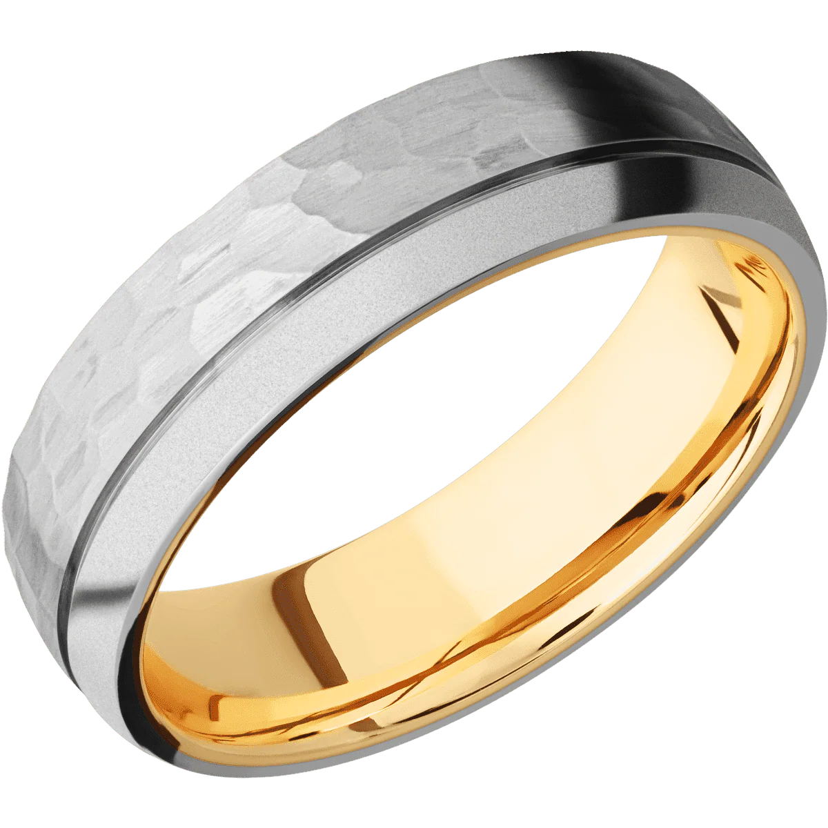 Titanium + Hammer , Bead Finish + 14K Yellow Gold - Image 2