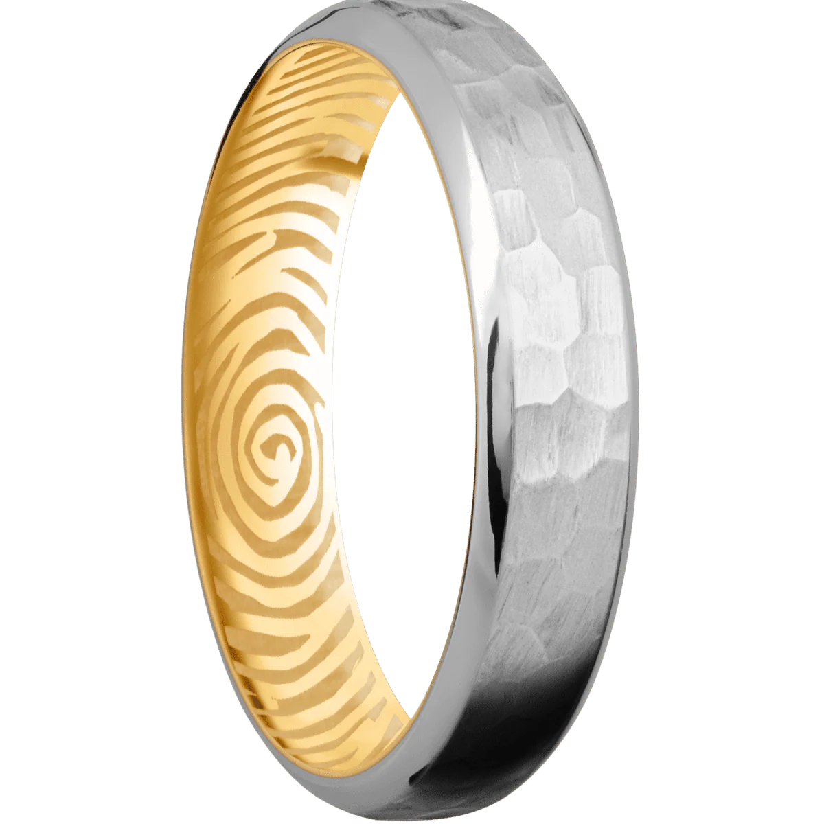Titanium + Hammer , Polish Finish + 10K Yellow Gold