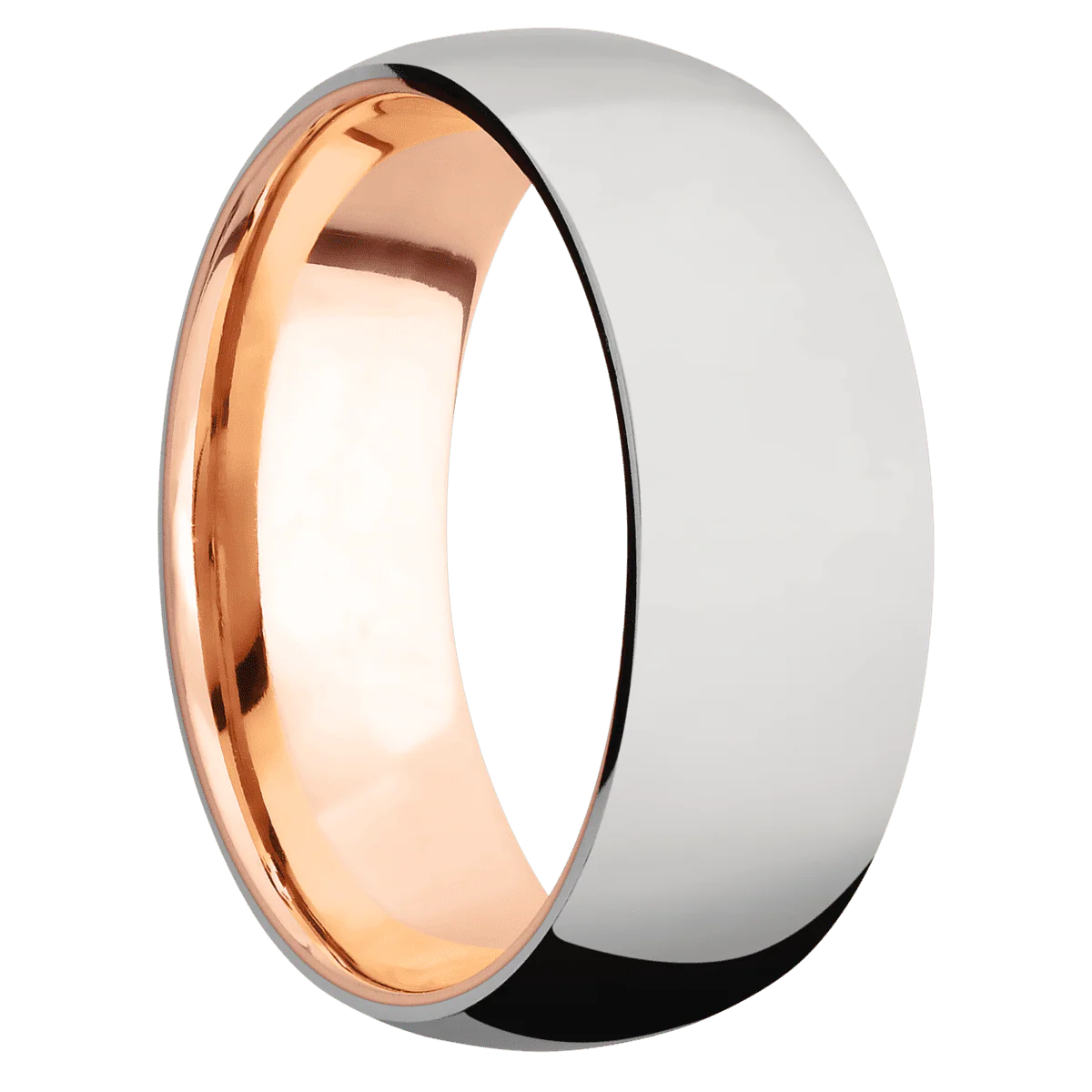 Titanium + Polish Finish + 14K Rose Gold