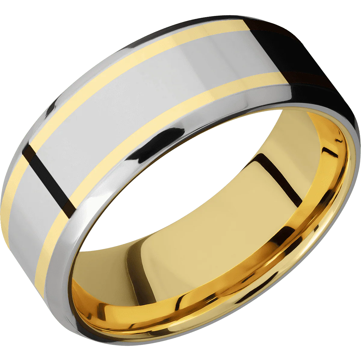 Titanium + Polish , Polish Finish + 14K Yellow Gold - Image 2