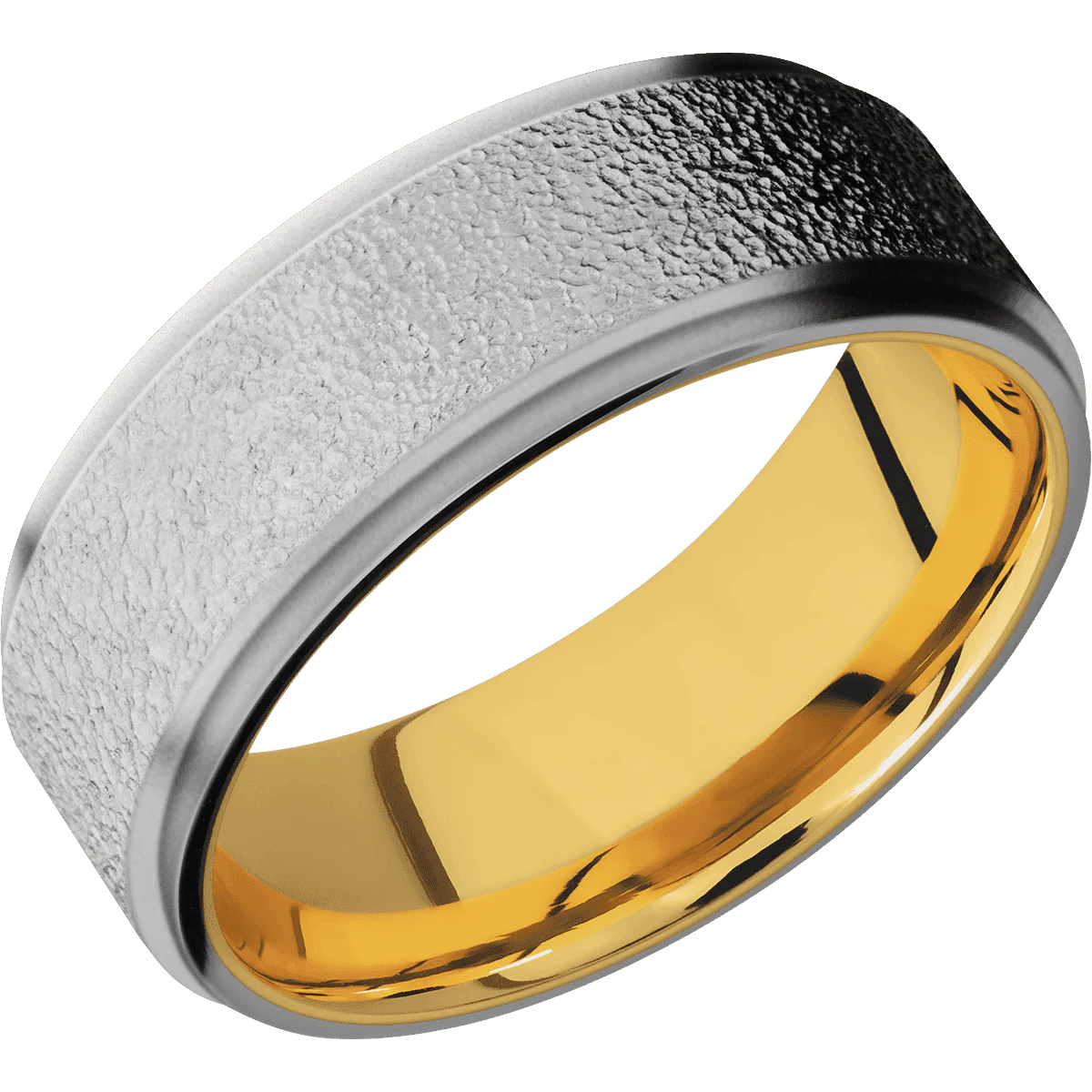 Titanium + Stipple , Bead Finish + 18K Yellow Gold - Image 2