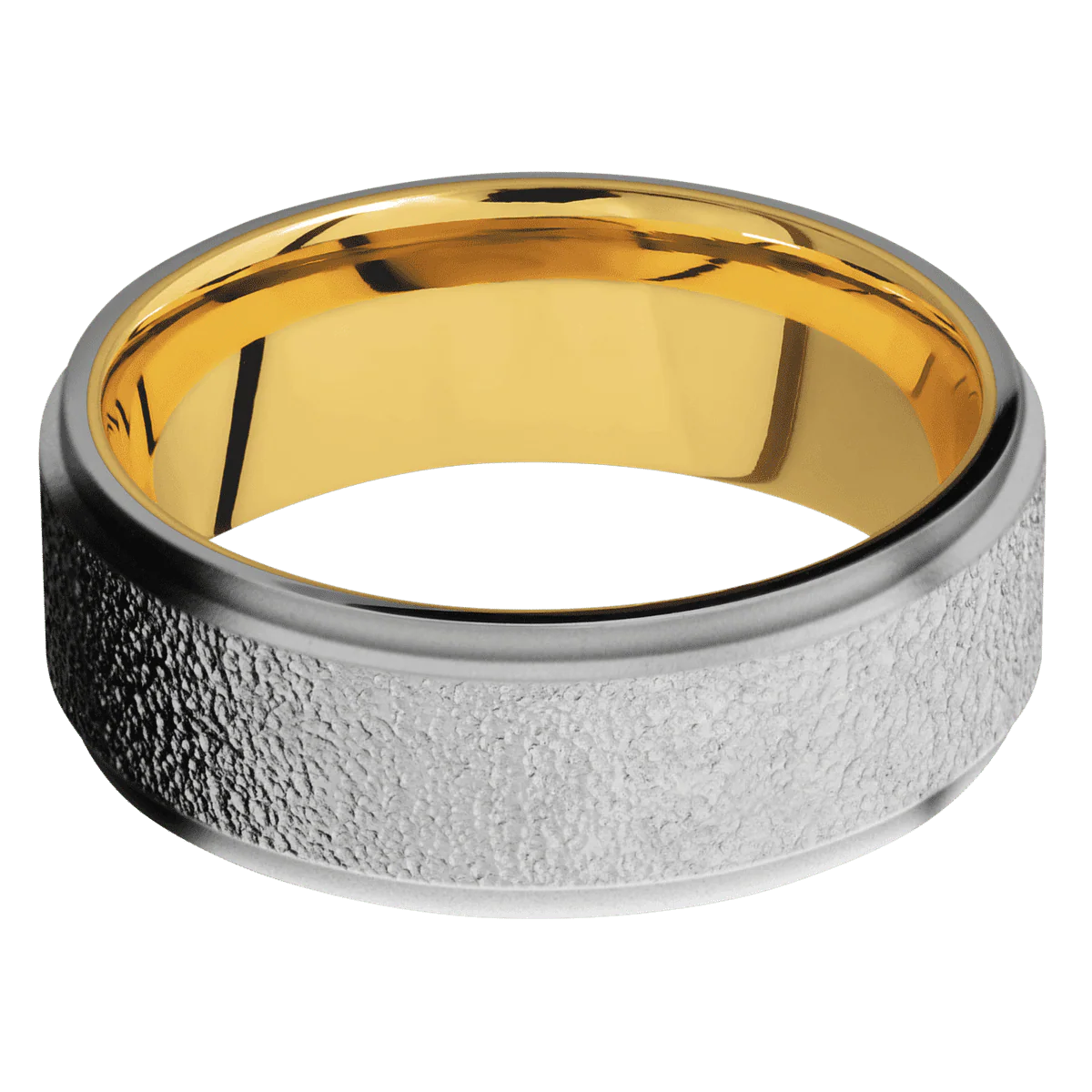 Titanium + Stipple , Bead Finish + 18K Yellow Gold - Image 3