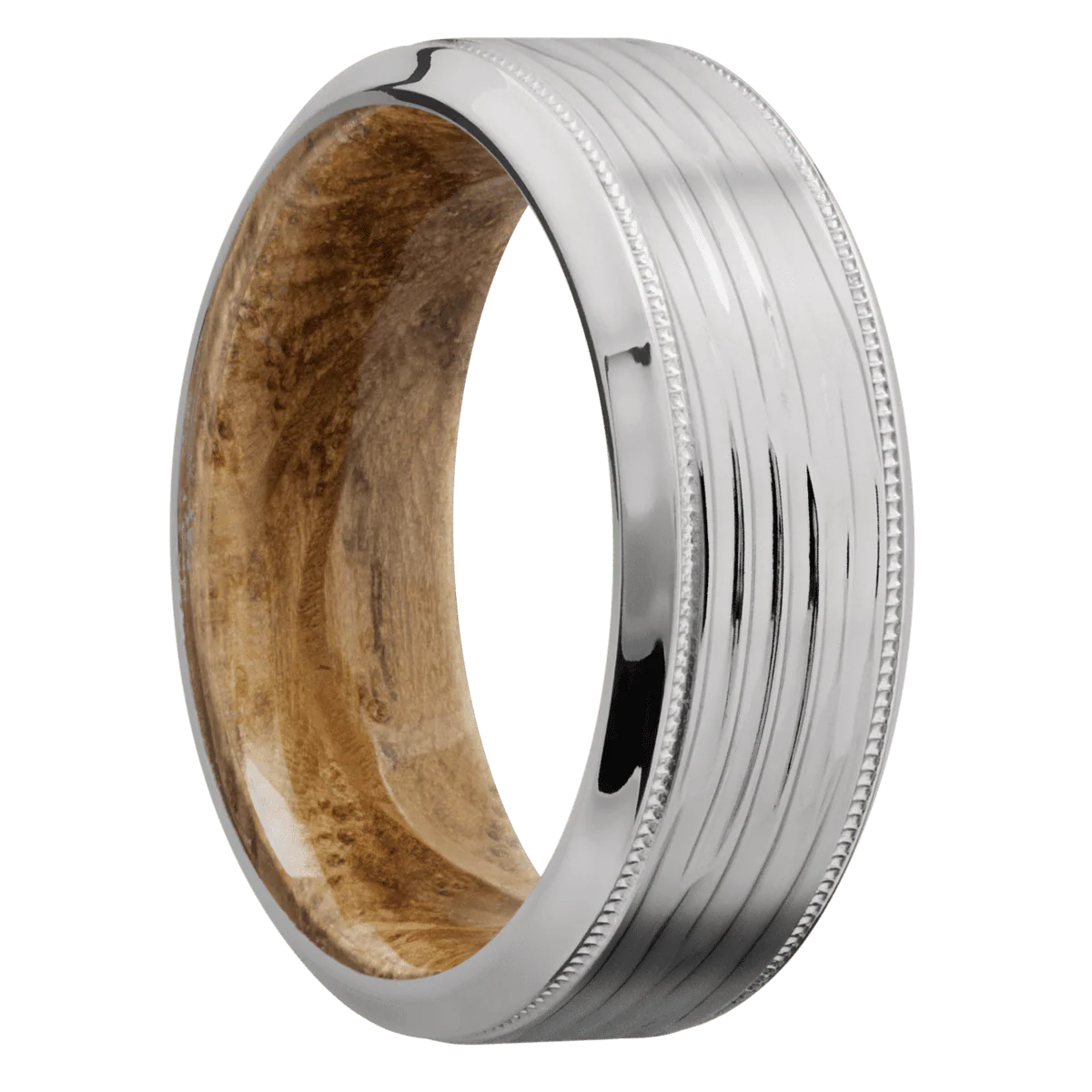 Titanium + Treebark3 , Polish Finish + Whiskey Barrel