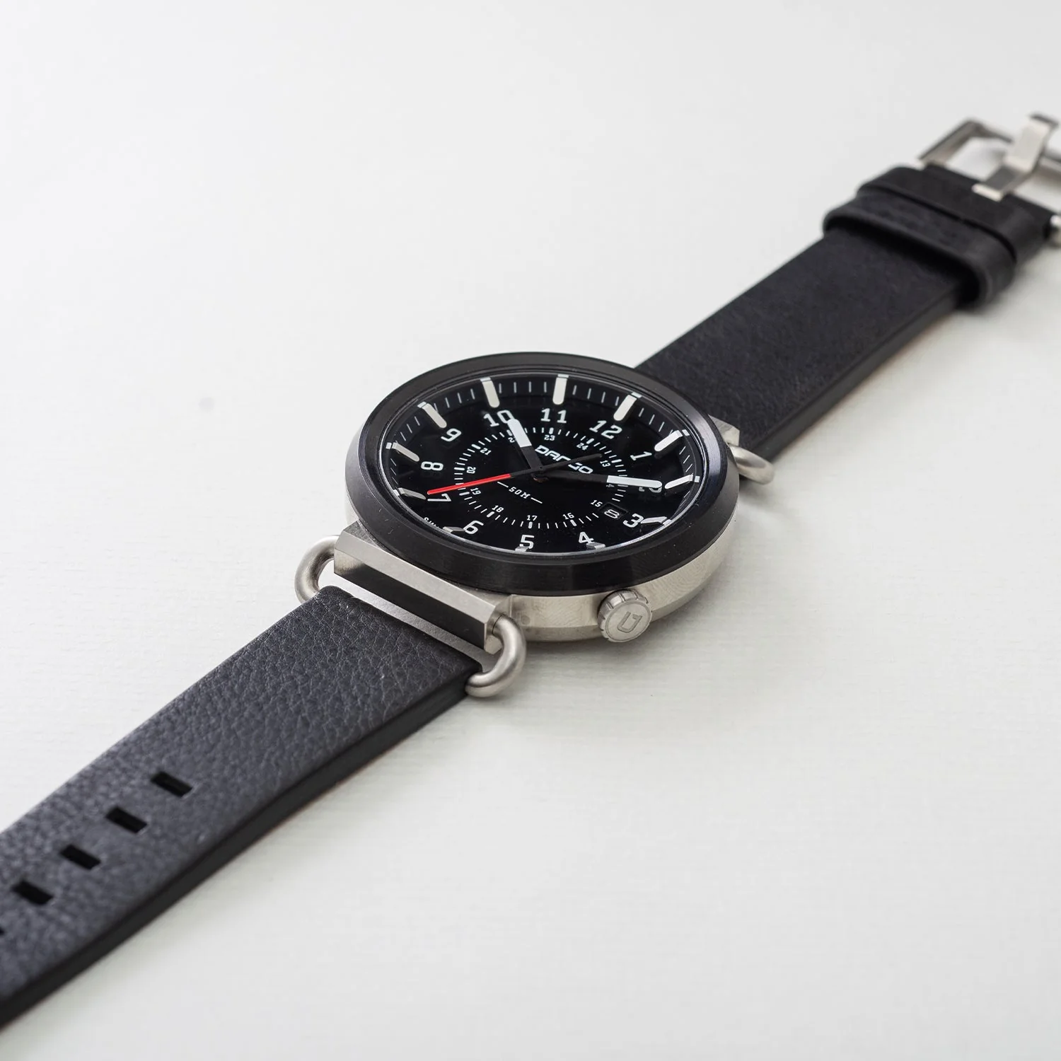 TK-01 - TREK WATCH WITH ITALIAN LEATHER STRAP - JET BLACK - Image 5