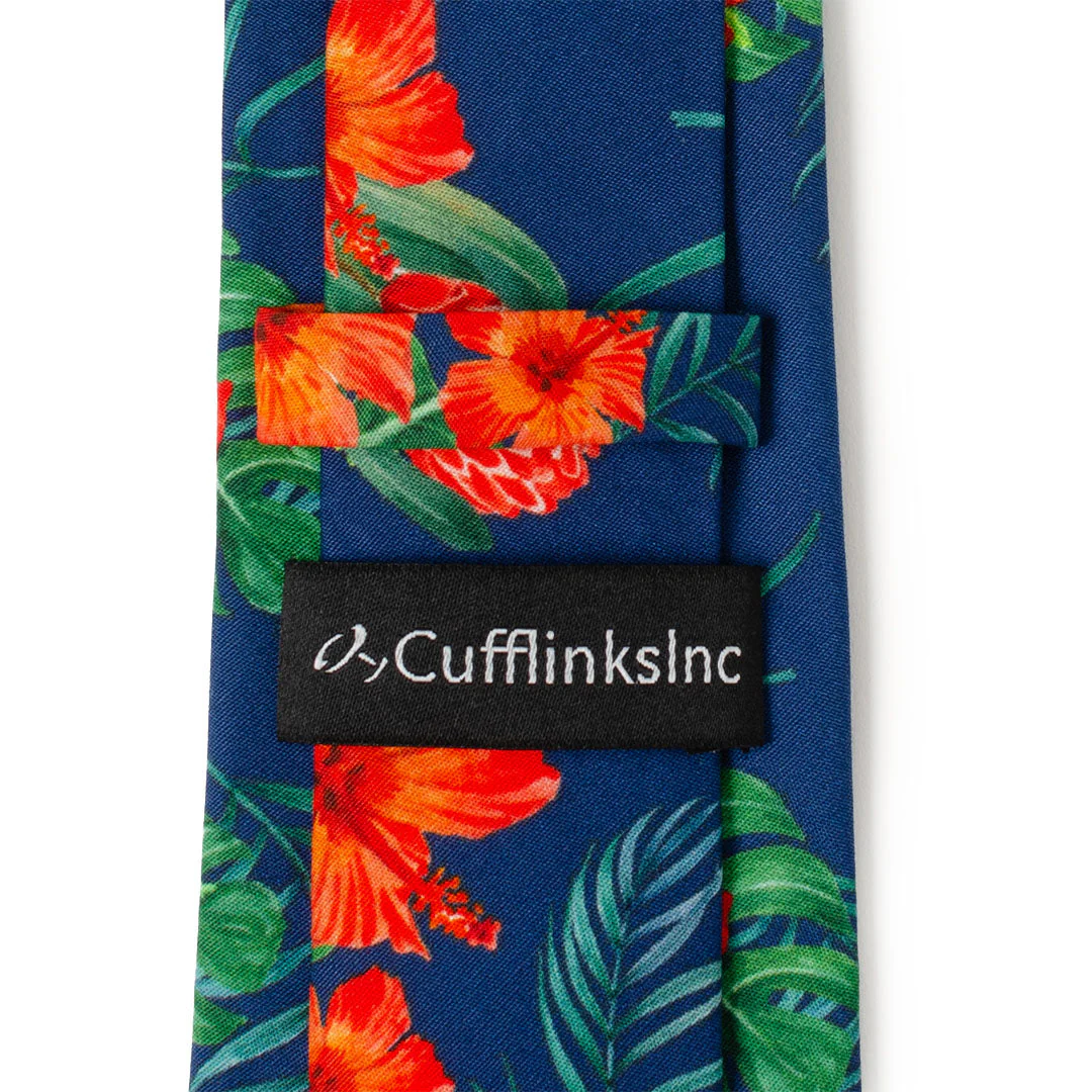 Tropical Hibiscus Men's Navy Tie - Image 5