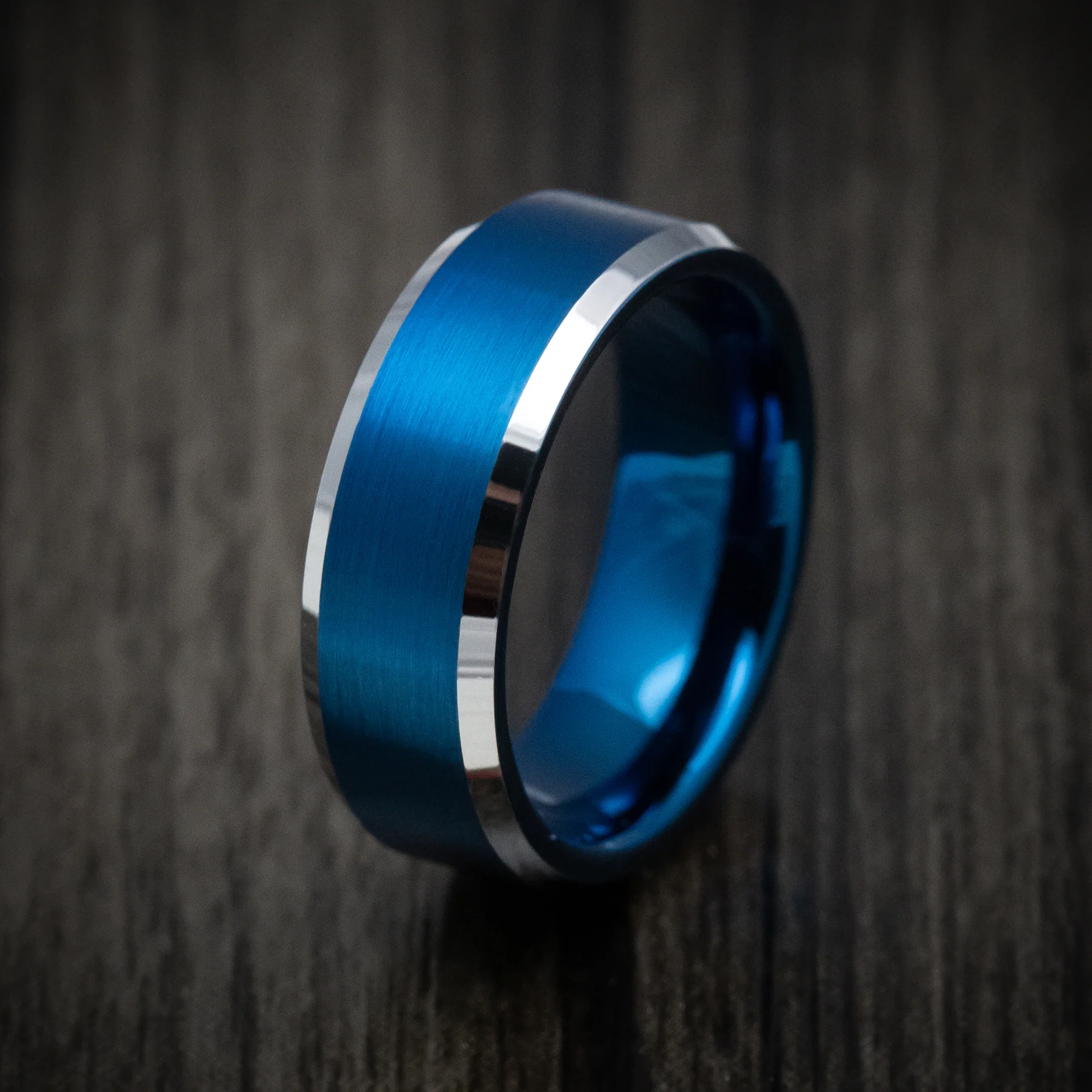 Tungsten Men's Ring with Anodized Blue Accents Band - Image 4