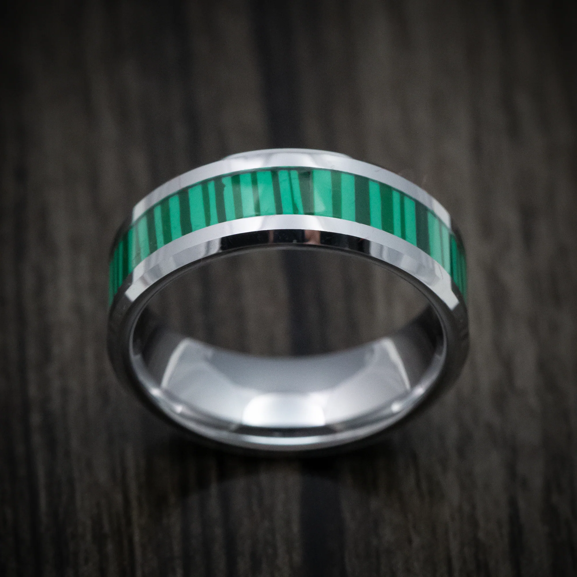 Tungsten Men's Ring with Green Bamboo Inlay - Image 2