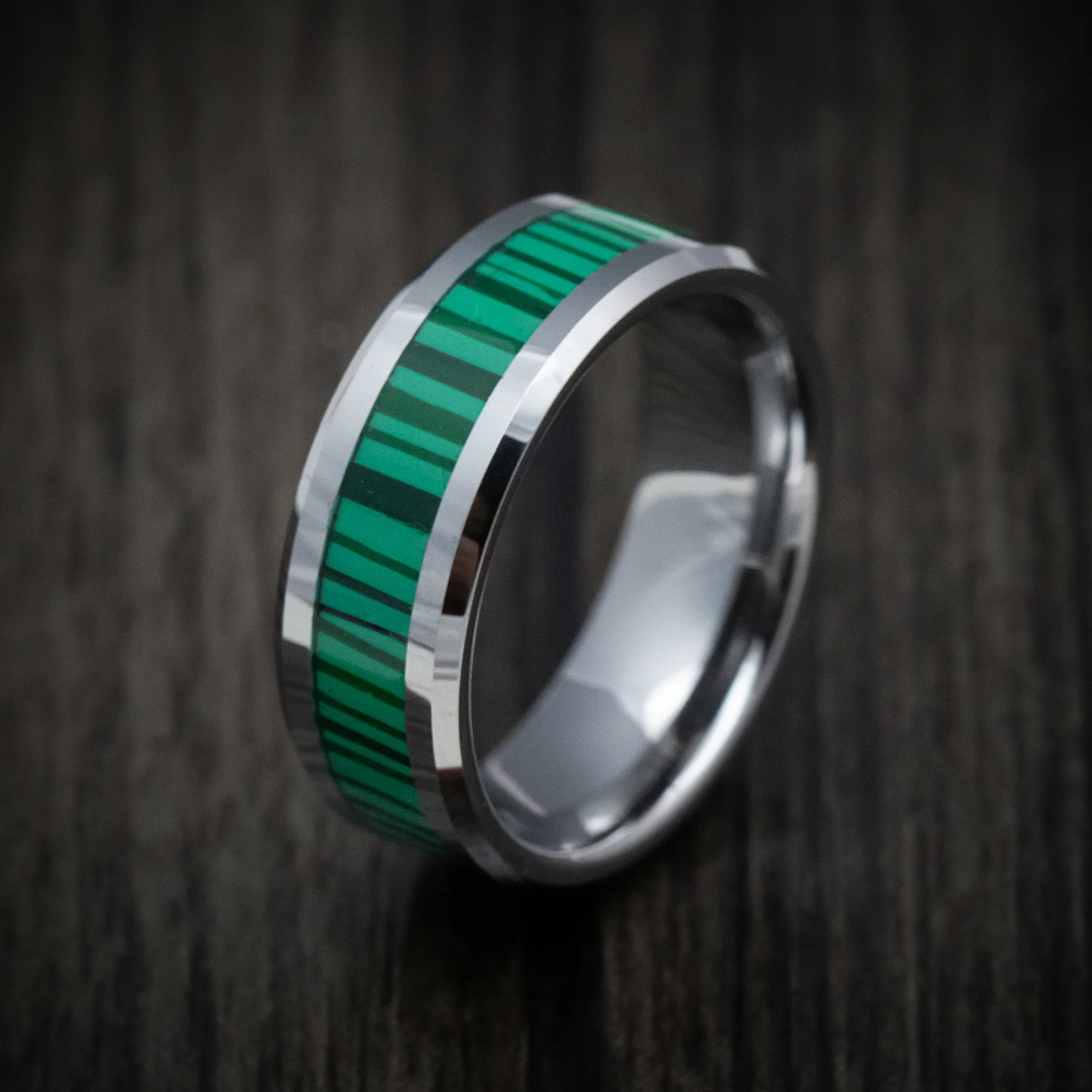 Tungsten Men's Ring with Green Bamboo Inlay - Image 4