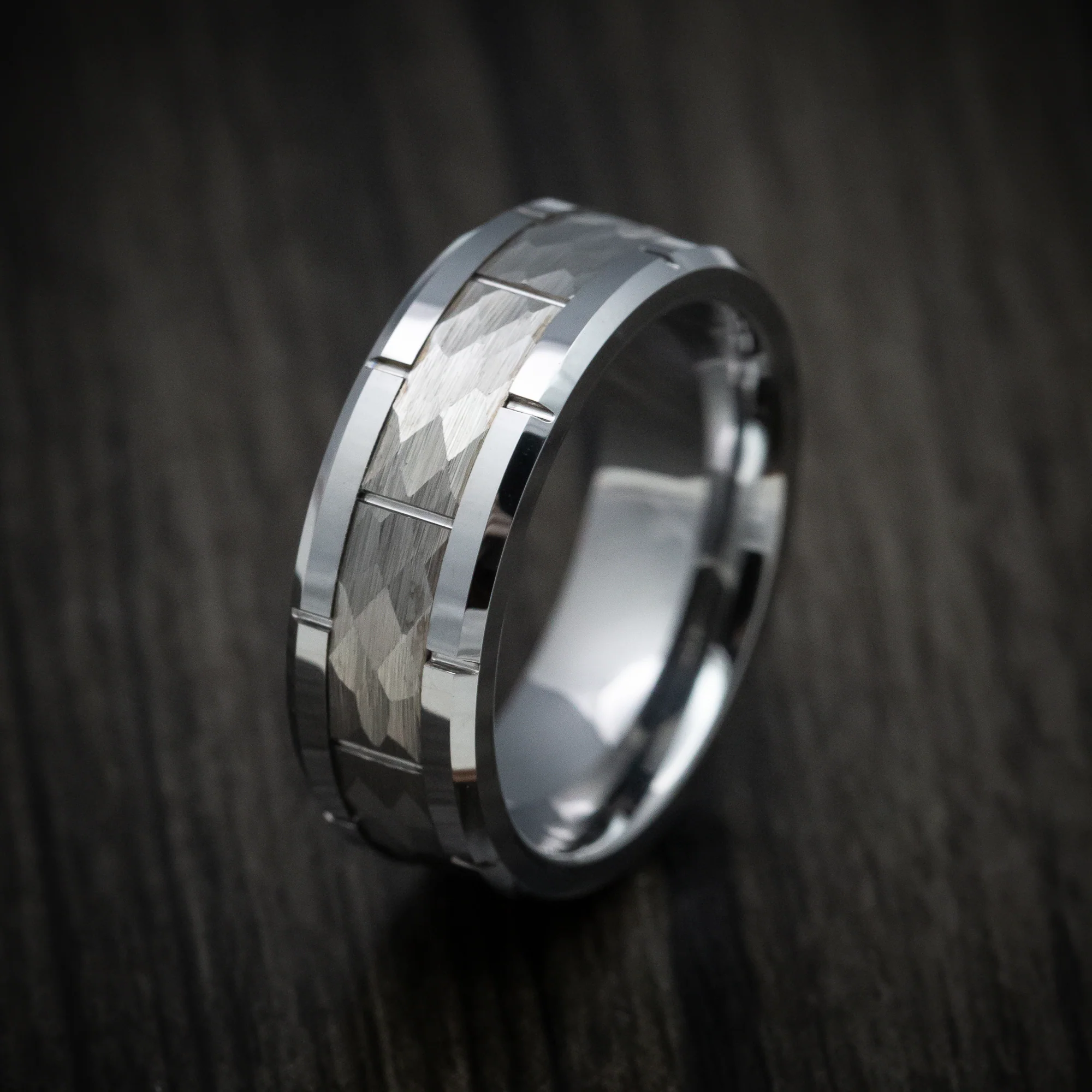 Tungsten Men's Ring with Hammered Inlay - Image 3
