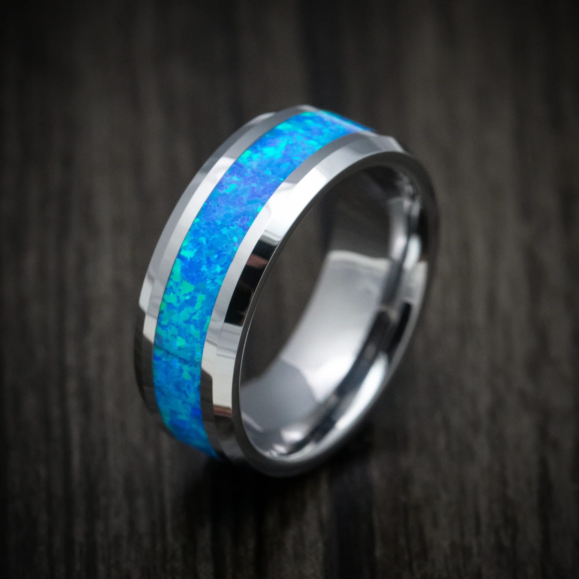 Tungsten Men's Ring with Opal Inlay - Image 4