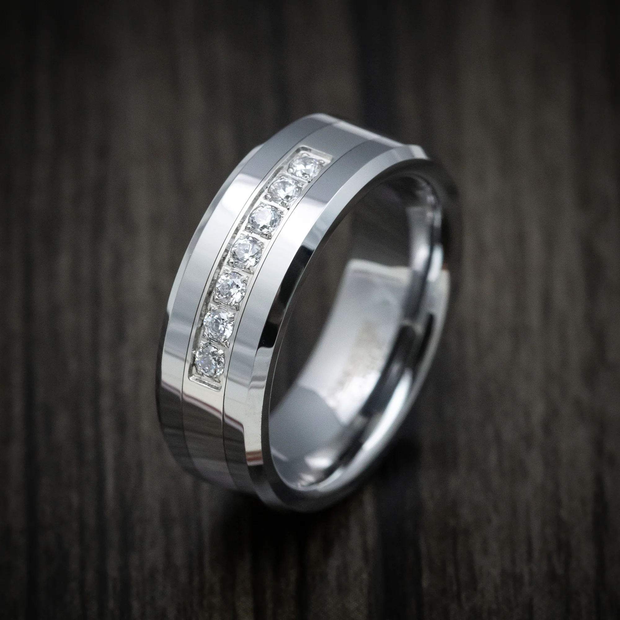 Tungsten Men's Ring with Round White Stone Inlay - Image 4