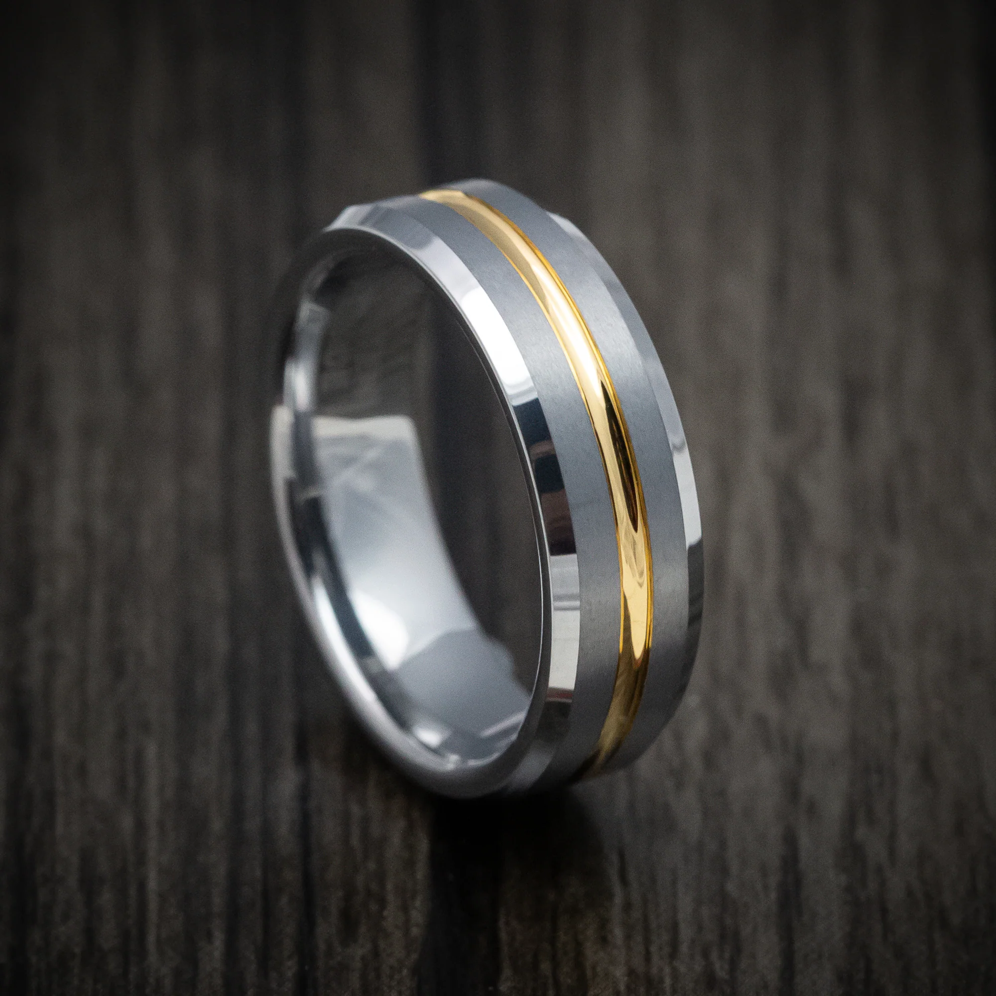 Tungsten Men's Ring with Golden Tungsten Inlay Band