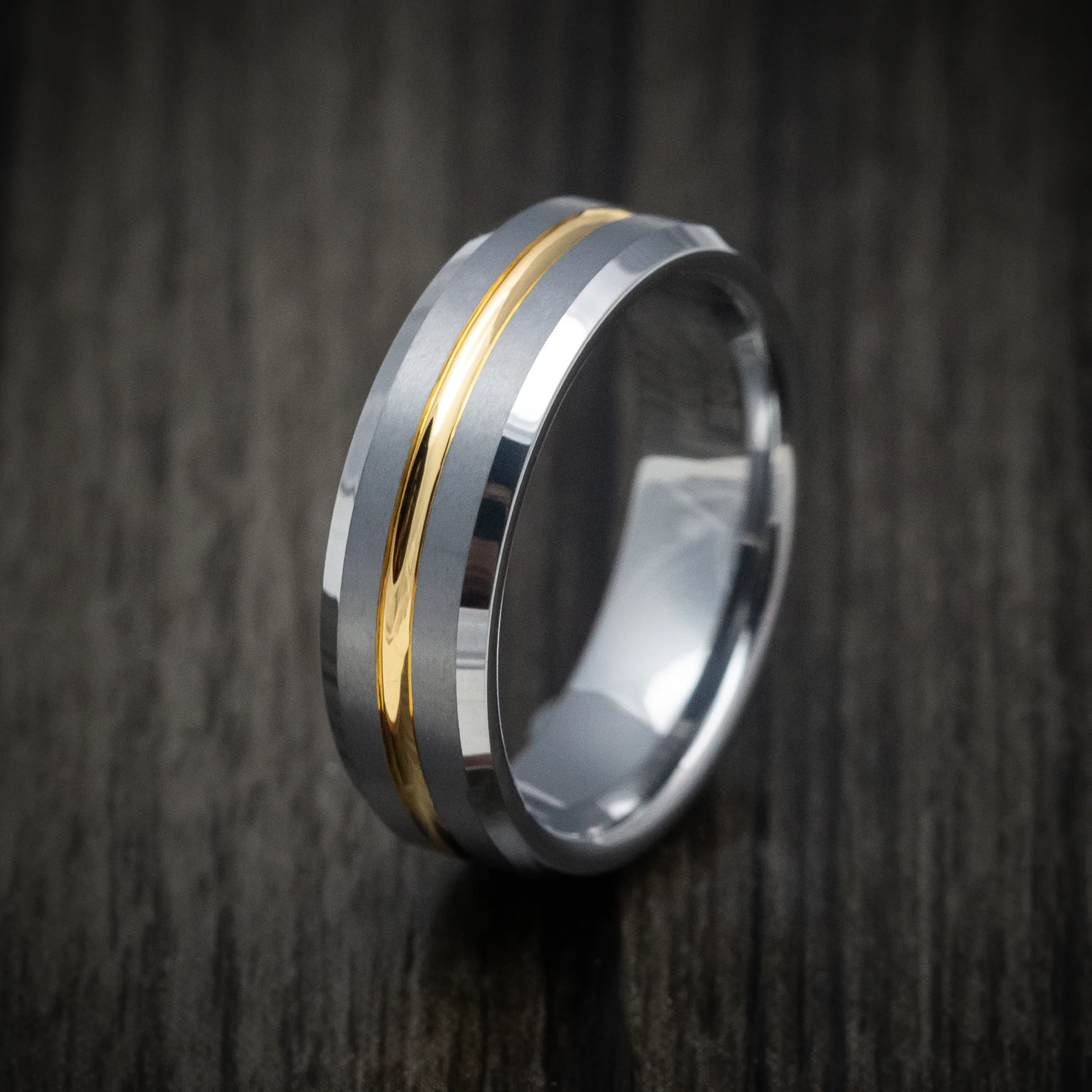 Tungsten Men's Ring with Golden Tungsten Inlay Band - Image 4