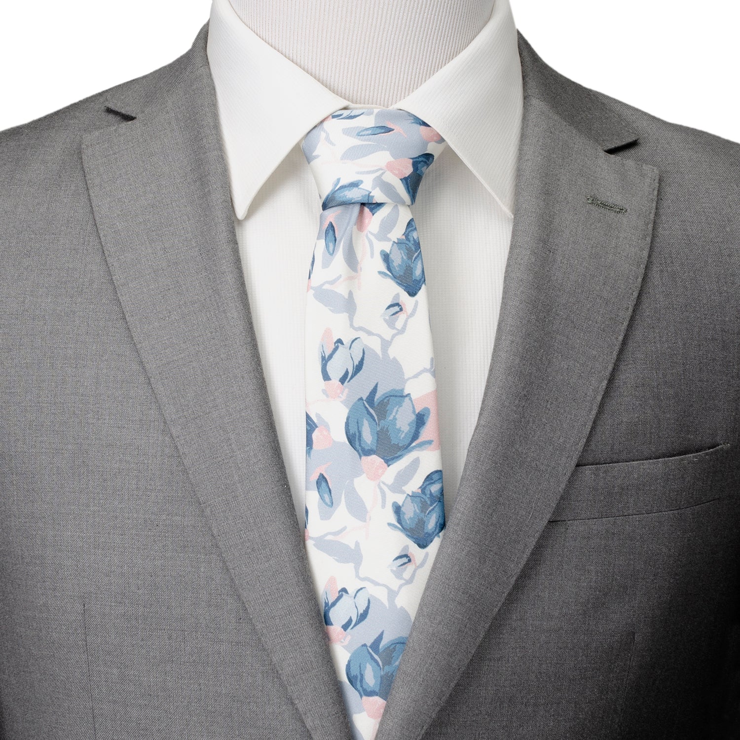 White Floral Patterned Printed Men's Tie - Image 2