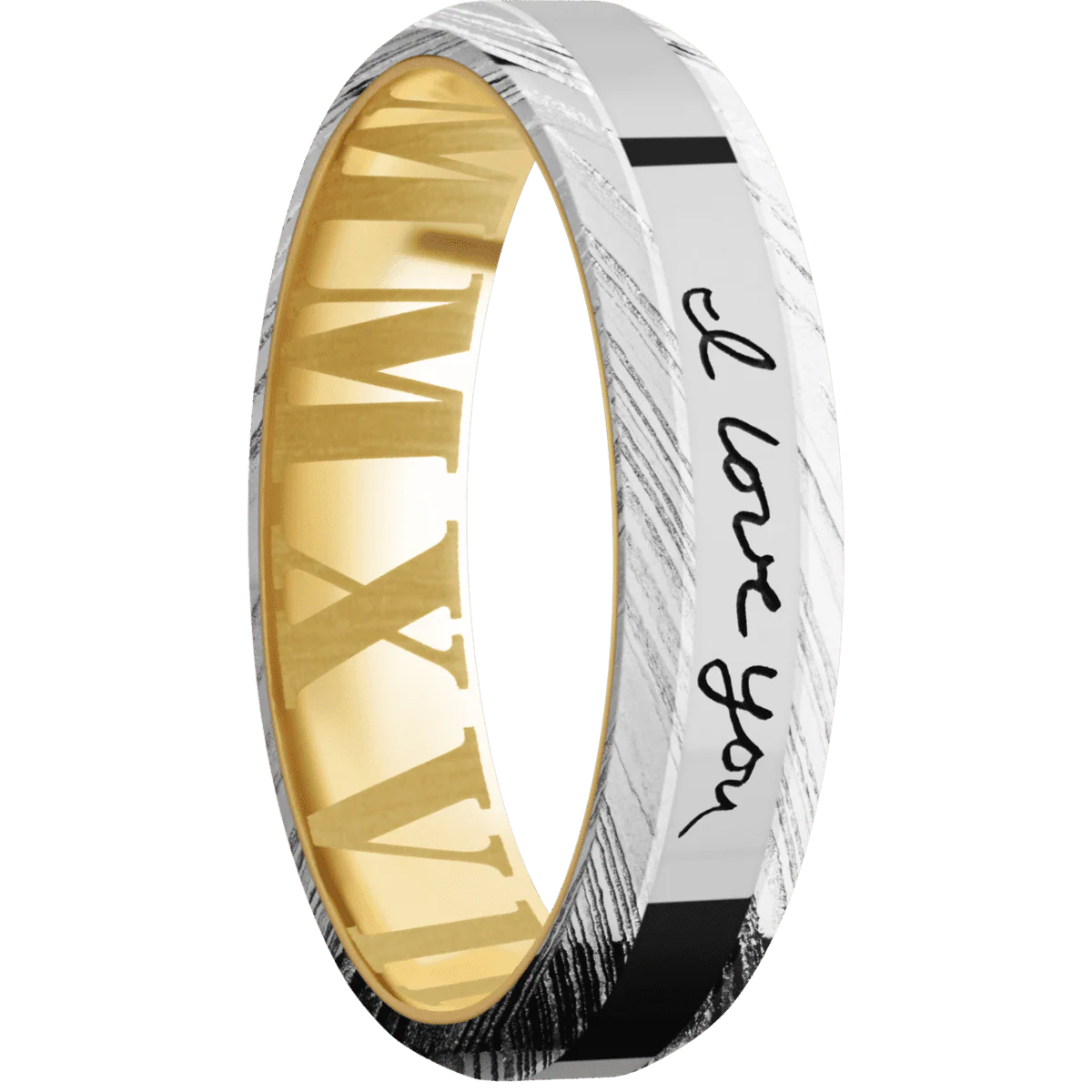 Woodgrain + Polish Finish + 10K Yellow Gold