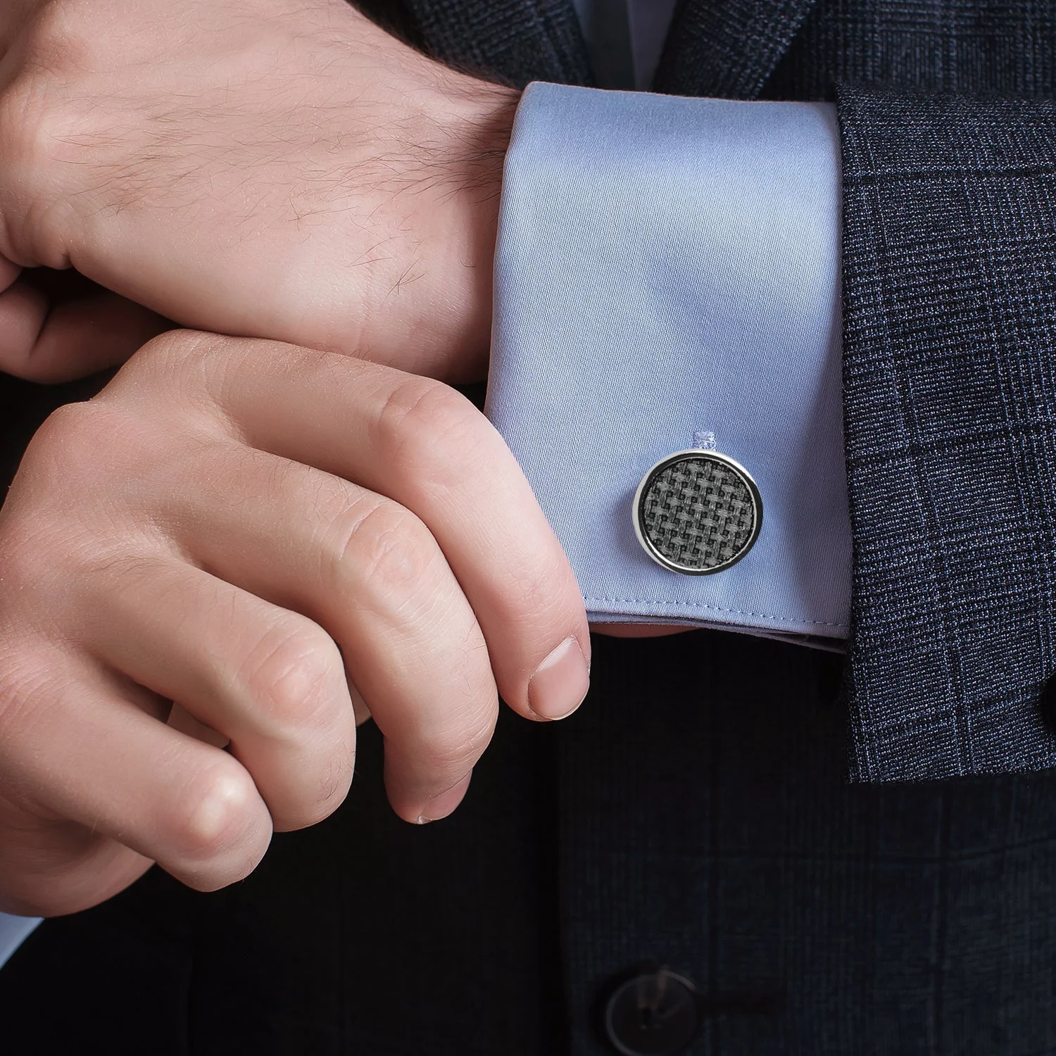Woven Metal Black Cufflinks - Image 2