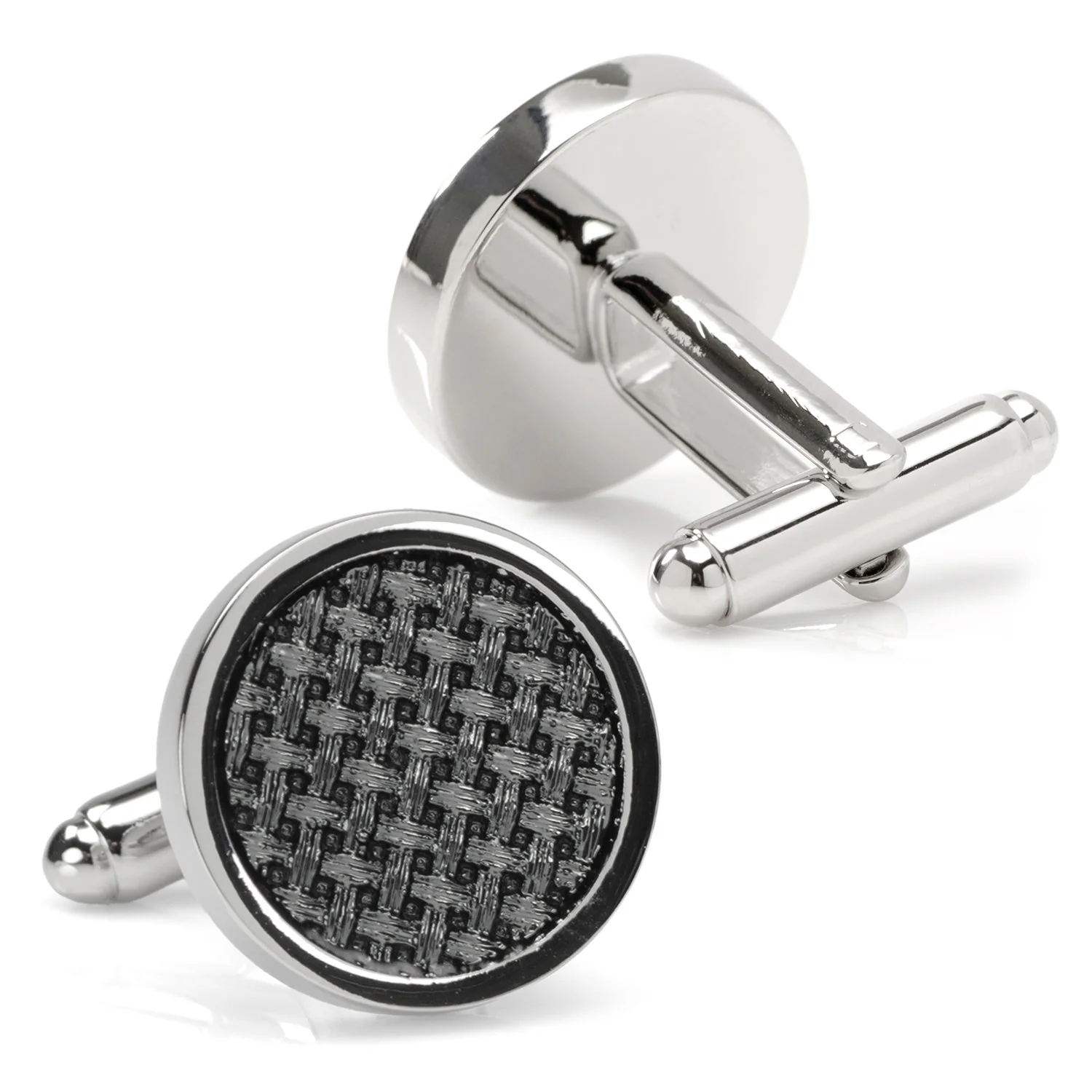 Woven Metal Black Cufflinks - Image 3