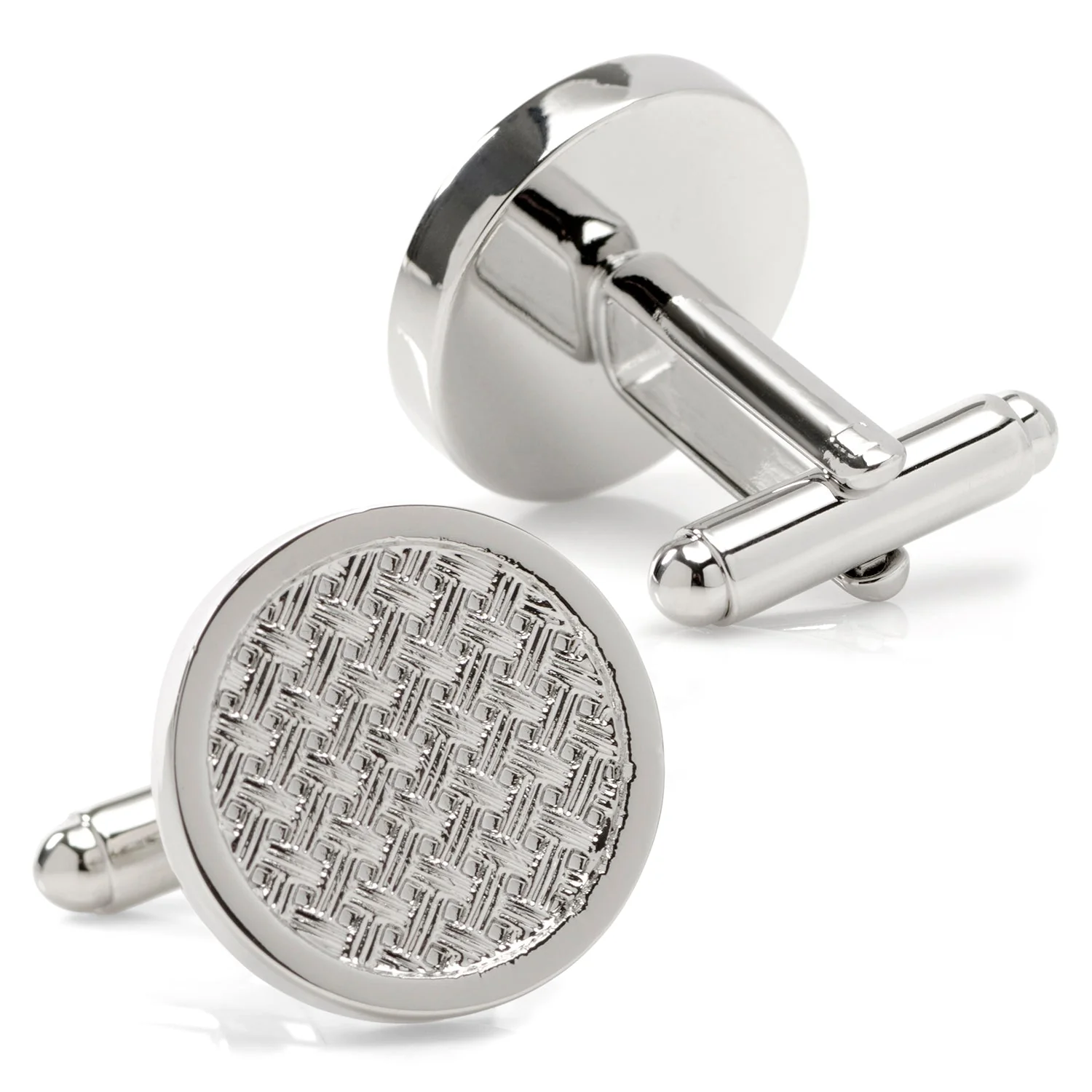 Woven Metal Silver Cufflinks - Image 2
