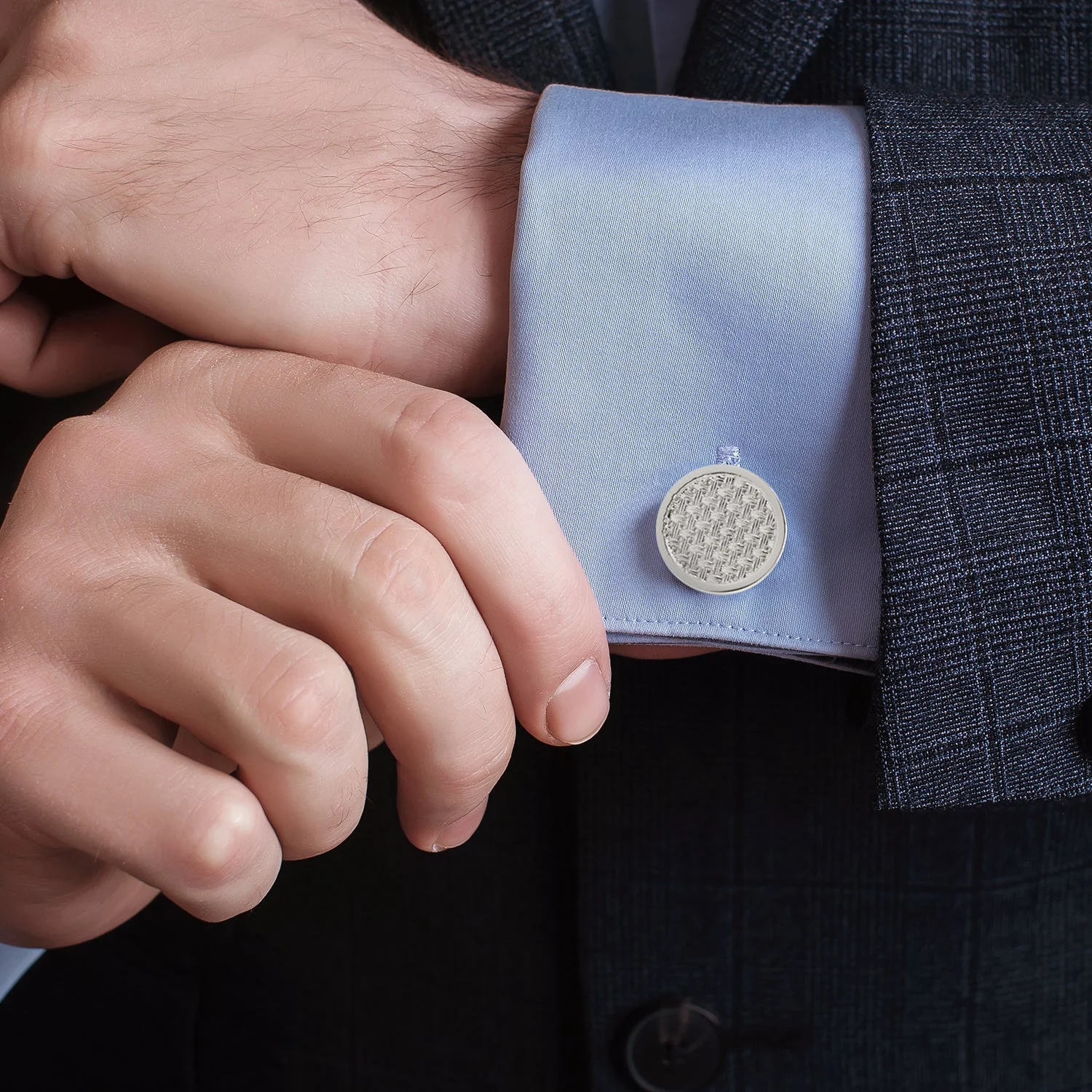 Woven Metal Silver Cufflinks - Image 3