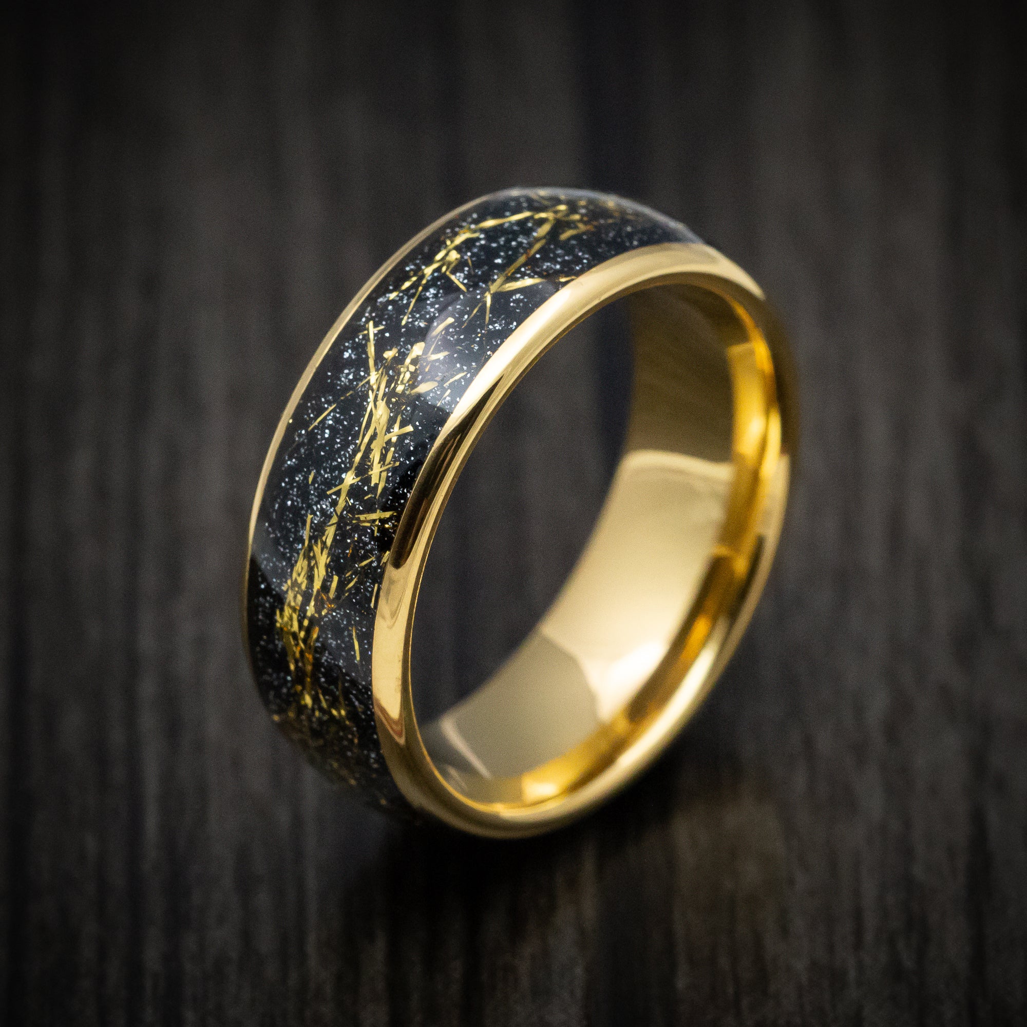 Golden Tungsten Men's Ring with Black and Gold Galaxy Inlay - Image 3