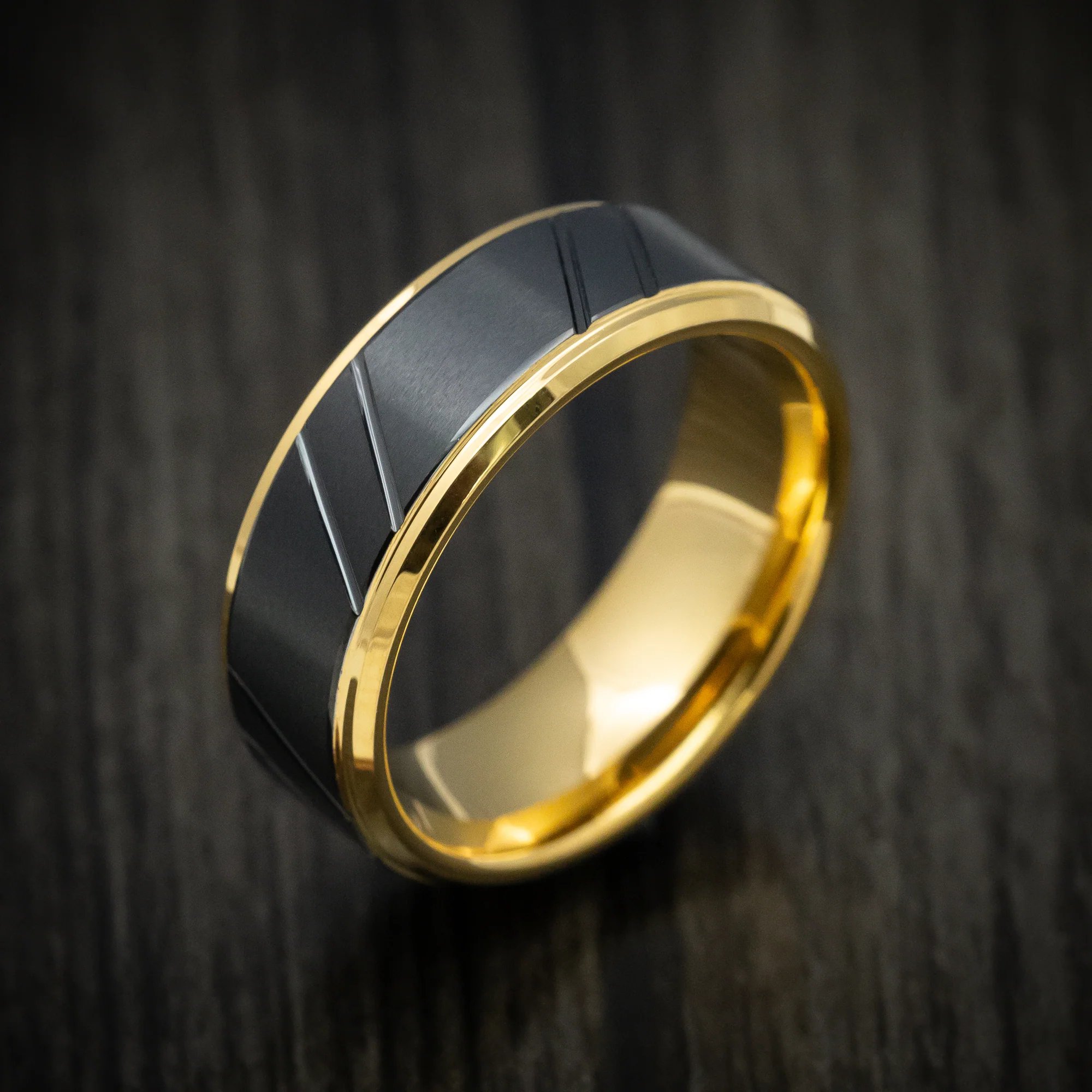 Golden Tungsten Men's Ring with Black Tungsten Inlay - Image 3