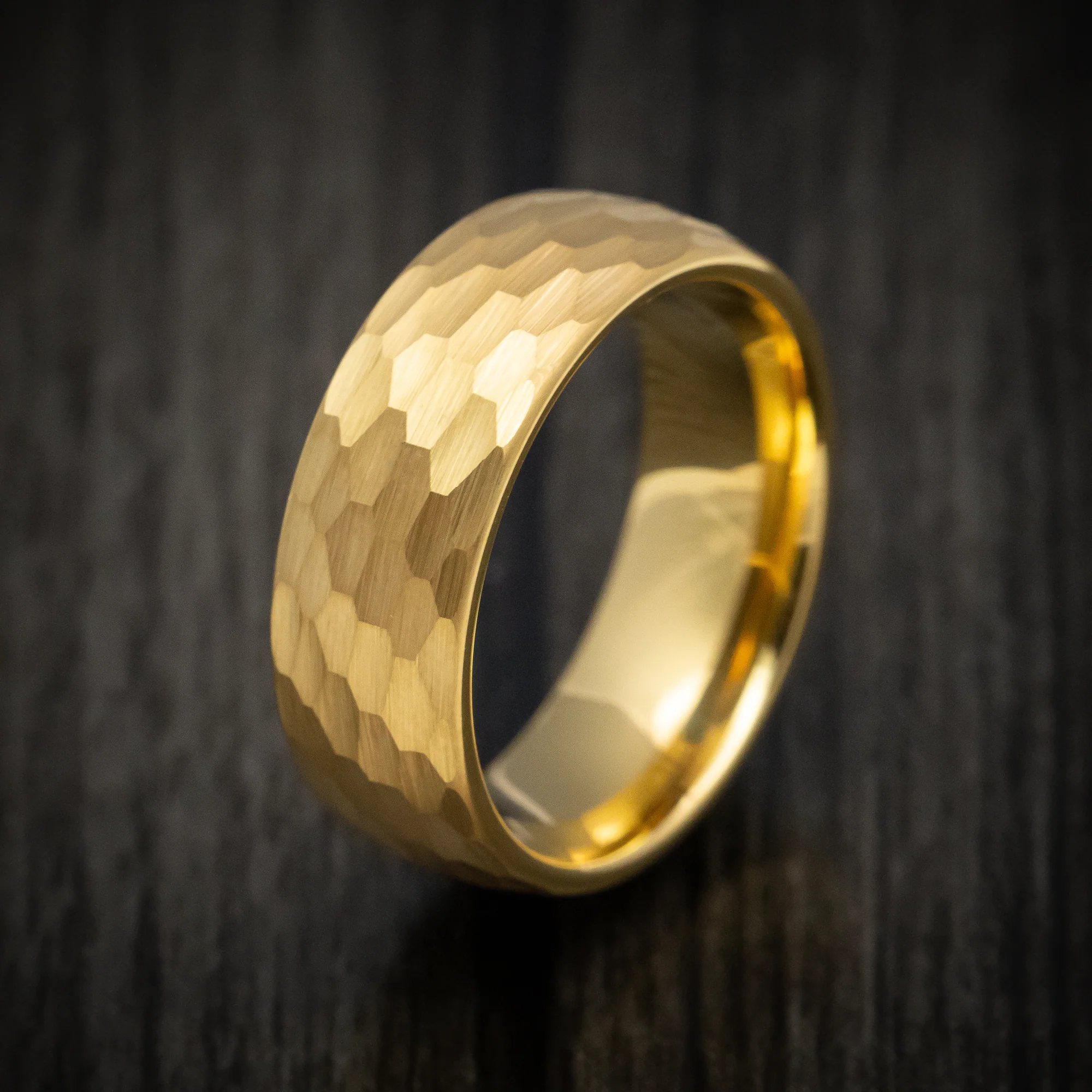 Golden Tungsten Men's Ring with Hammer Finish Band - Image 4