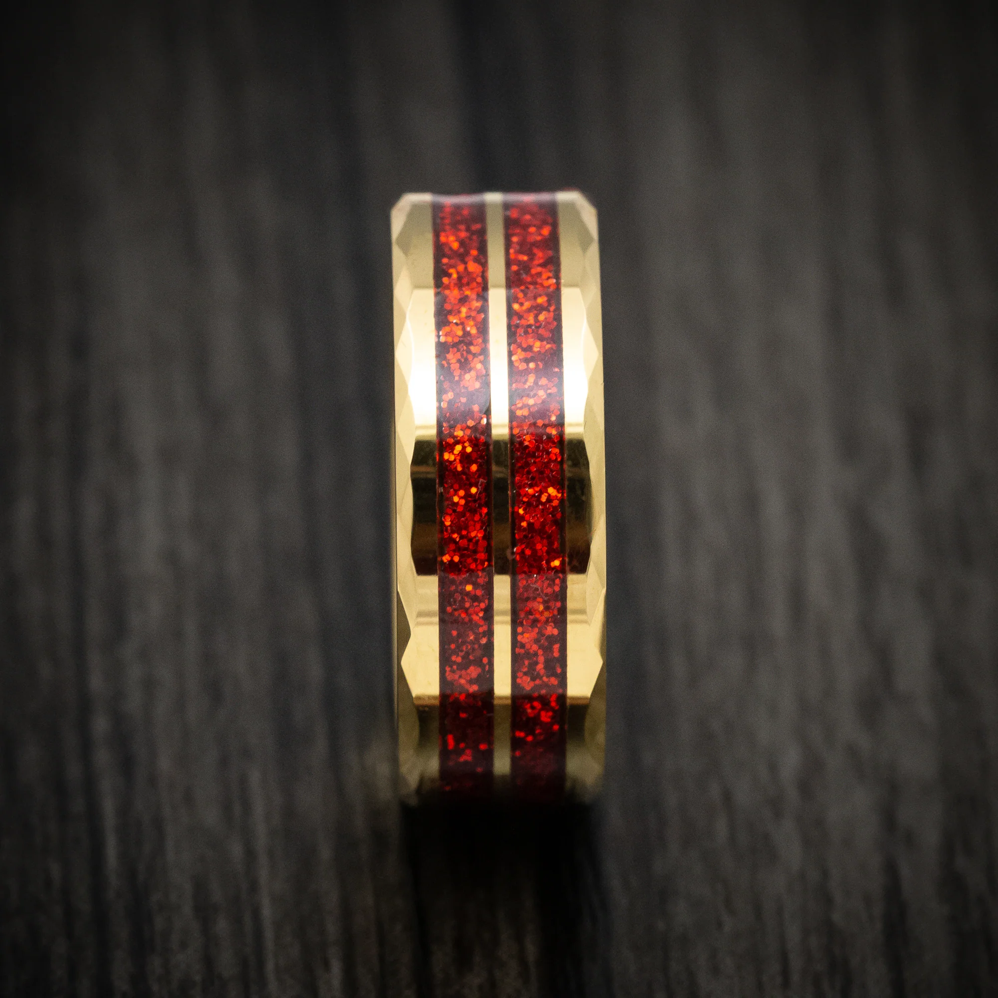 Golden Tungsten Men's Ring with Red Spark Inlay Band - Image 3