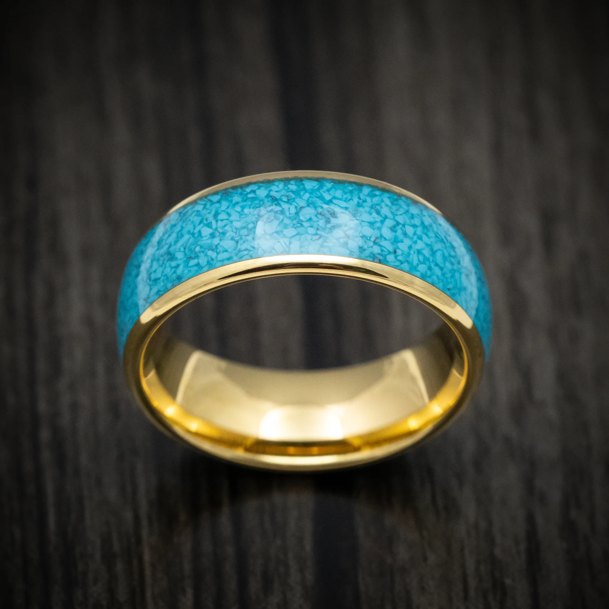 Golden Tungsten Men's Ring with Turquoise Inlay Band - Image 2