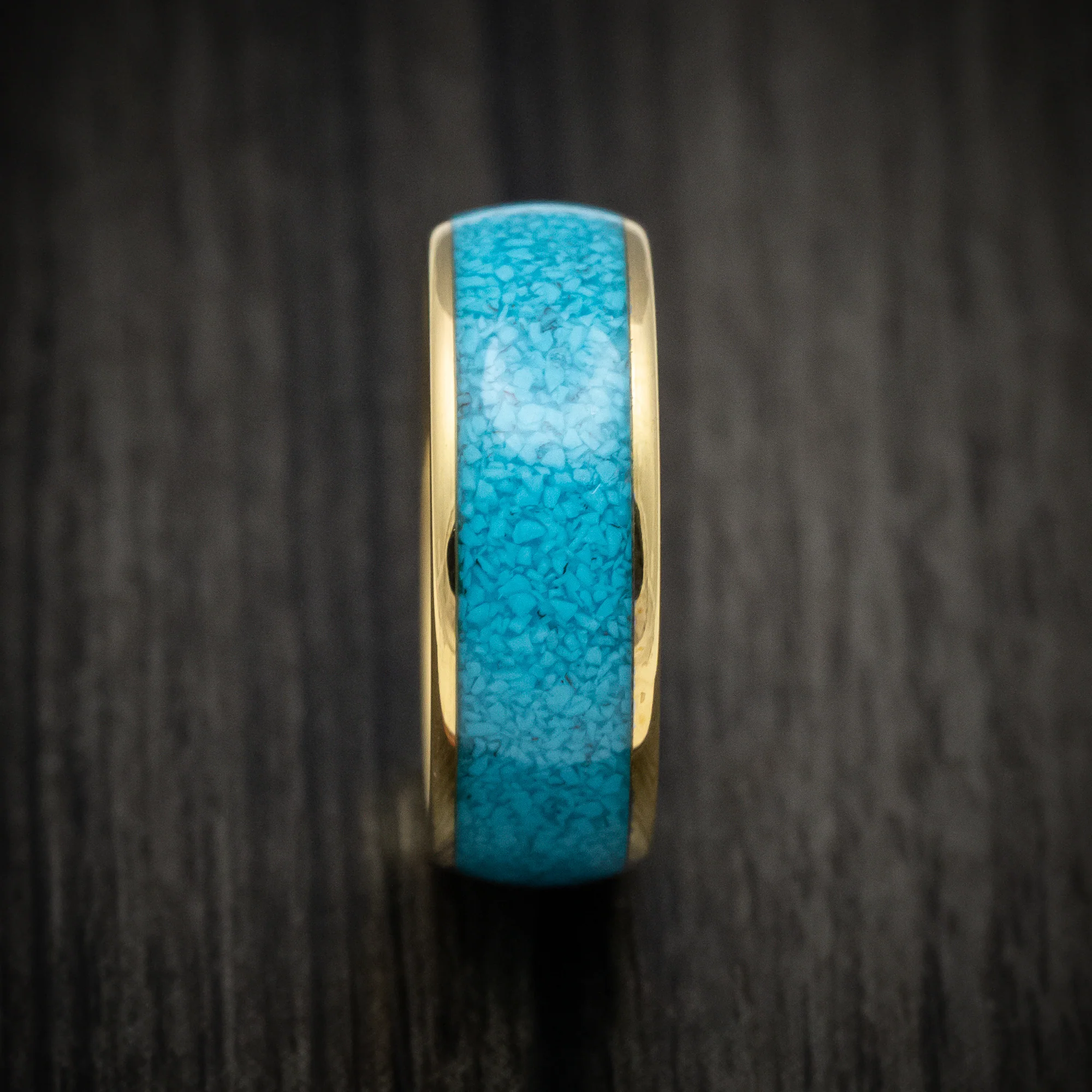 Golden Tungsten Men's Ring with Turquoise Inlay Band - Image 3