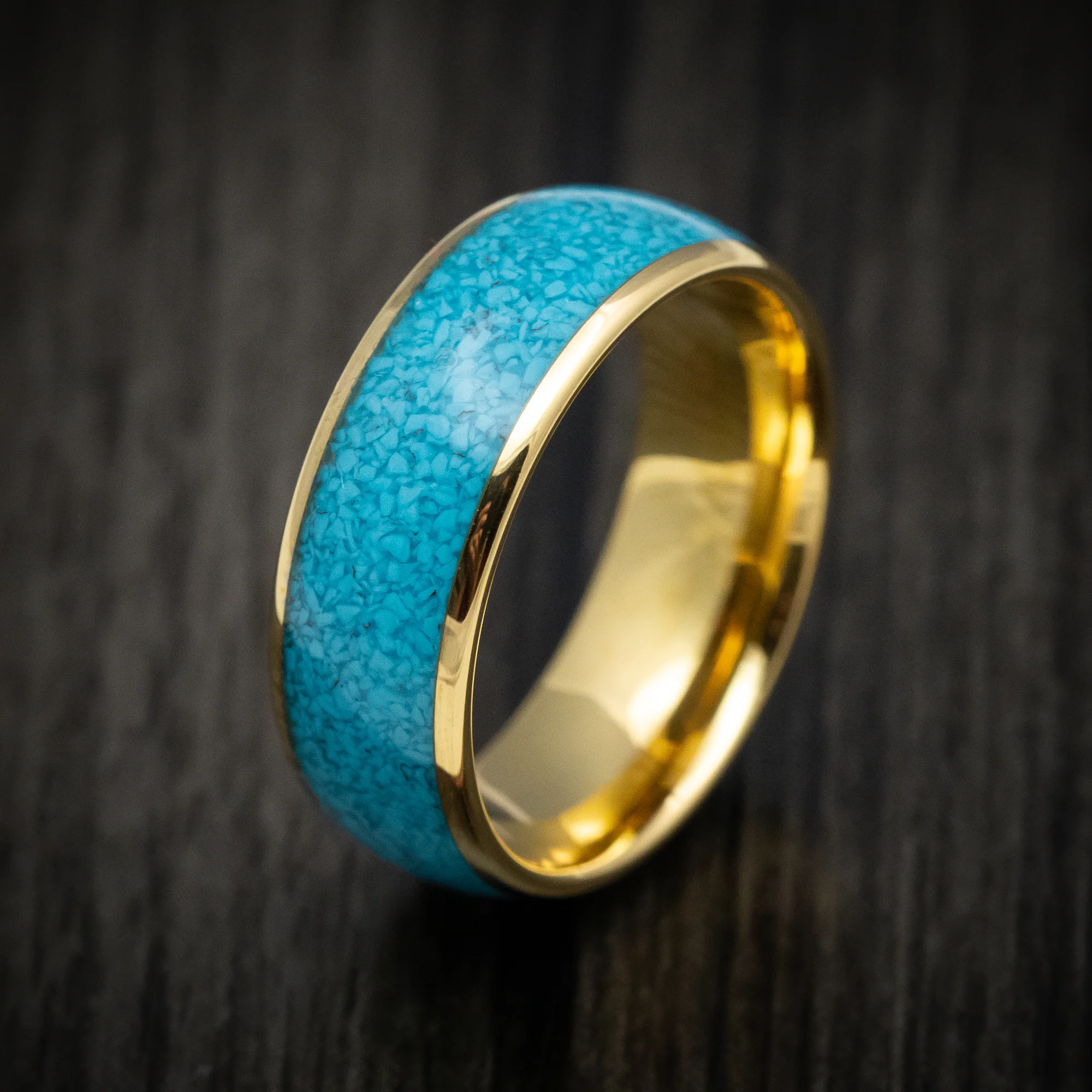 Golden Tungsten Men's Ring with Turquoise Inlay Band - Image 4