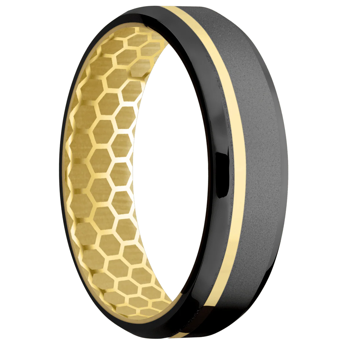 Zirconium + Bead , Polish Finish + 14K Yellow Gold