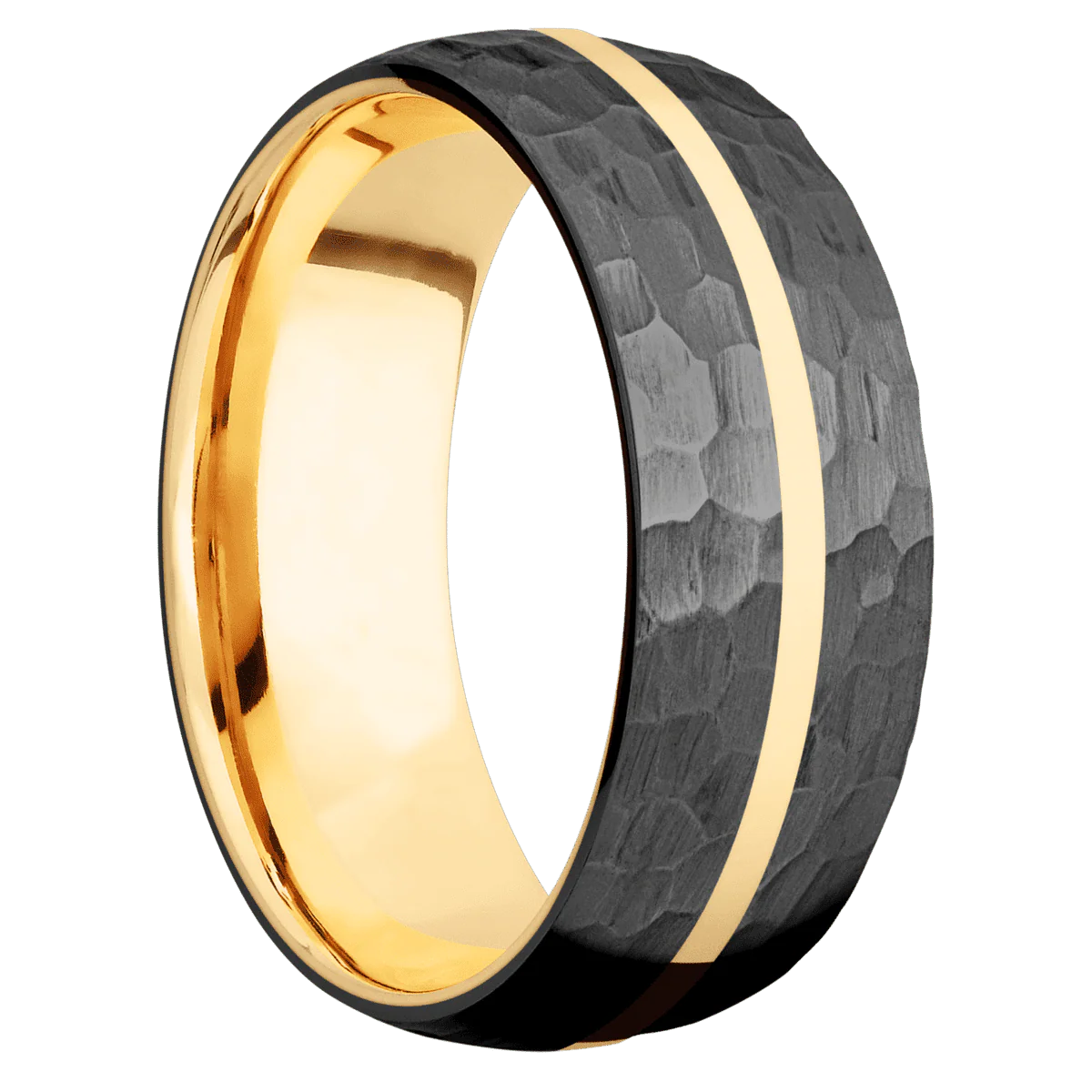 Zirconium + Hammer Finish + 14K Yellow Gold