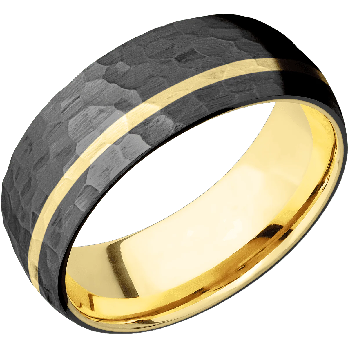 Zirconium + Hammer , Hammer Finish + 14K Yellow Gold - Image 2
