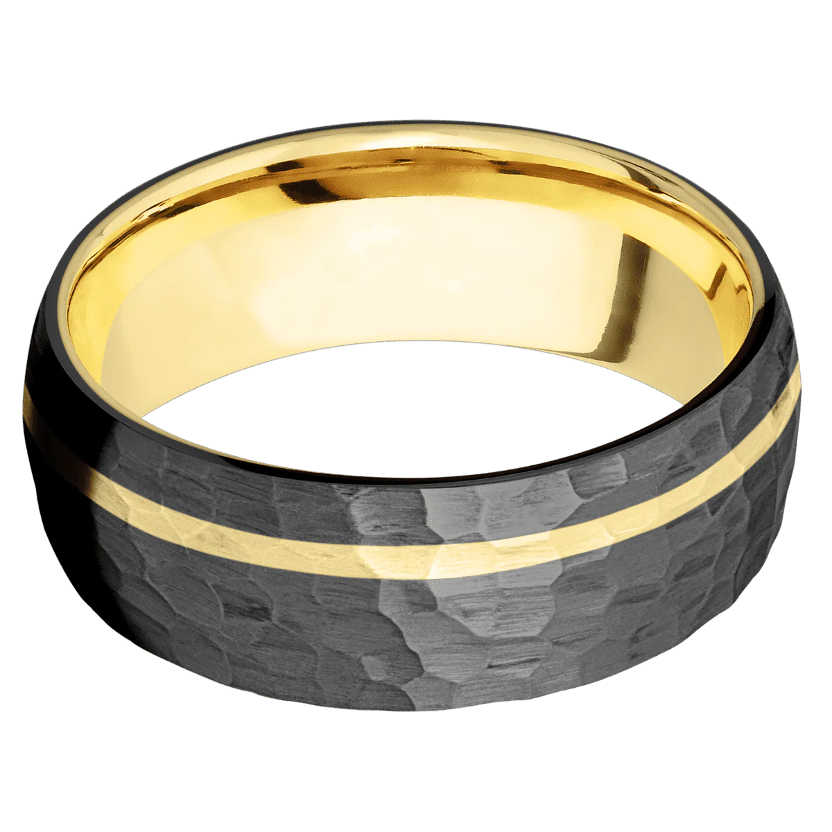 Zirconium + Hammer , Hammer Finish + 14K Yellow Gold - Image 3