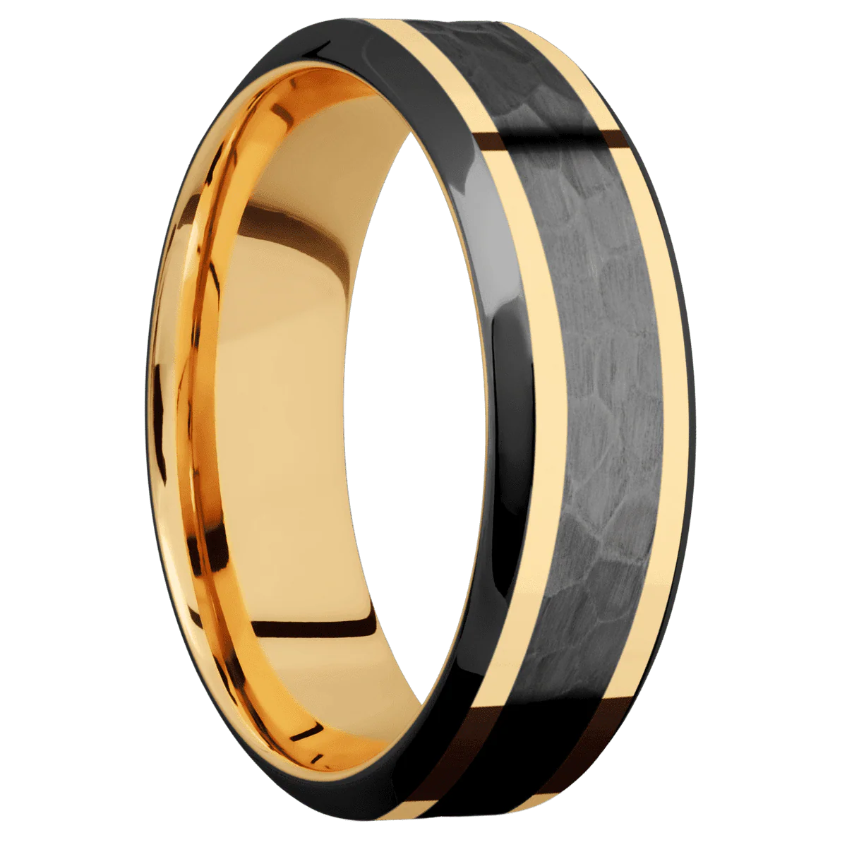 Zirconium + Hammer , Polish Finish + 10K Yellow Gold